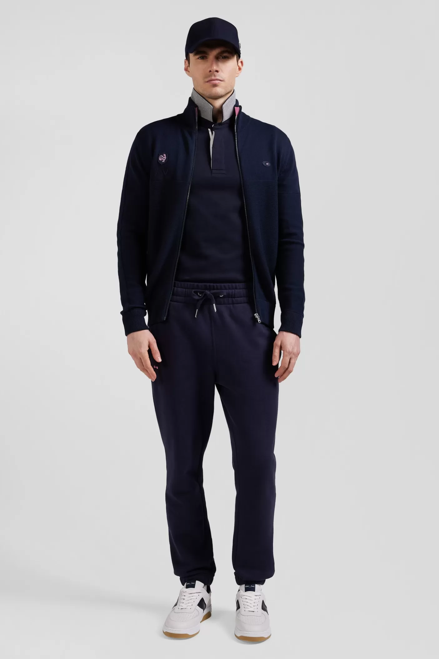 Cheap Cardigan Zippé En Coton Bleu Marine Coupe Regular Badge Gomme Détails XV De France Tricolore Homme Cardigans