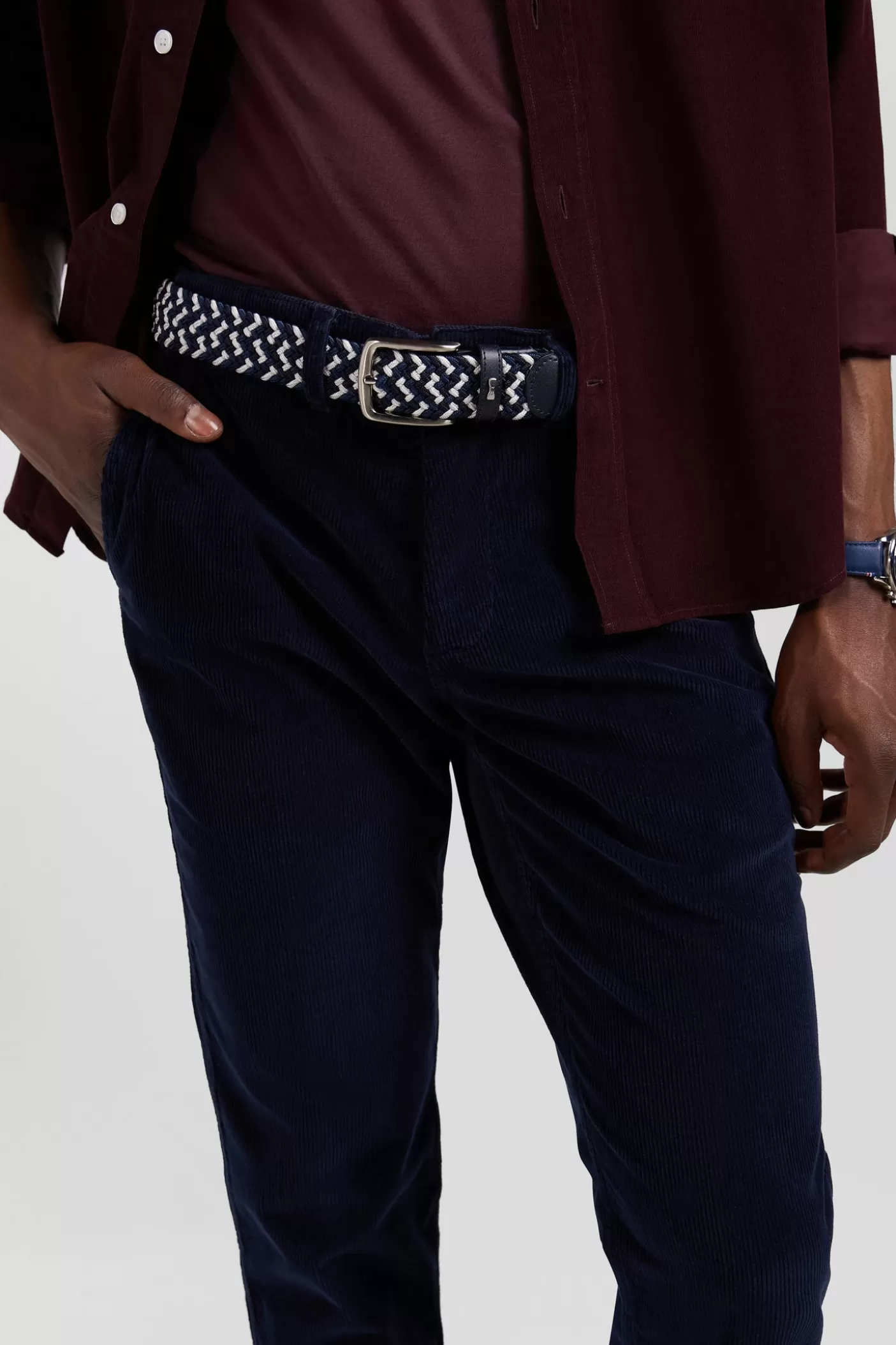 Cheap Ceinture Tressée Bleue En Caoutchouc Stretch à Boucle En Métal Argenté Homme Ceintures