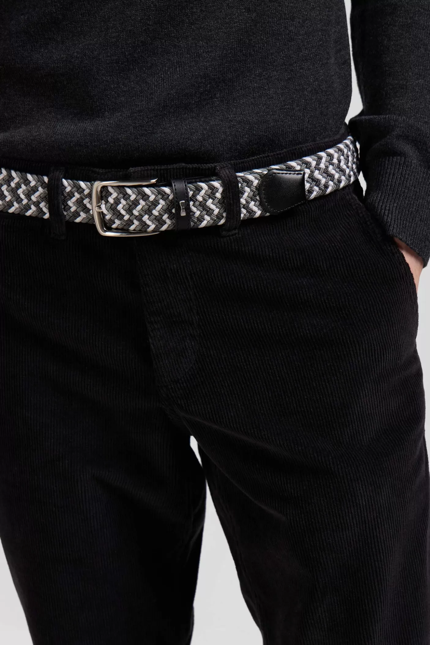 New Ceinture Tressée Grise En Caoutchouc Stretch à Boucle En Métal Argenté Homme Ceintures