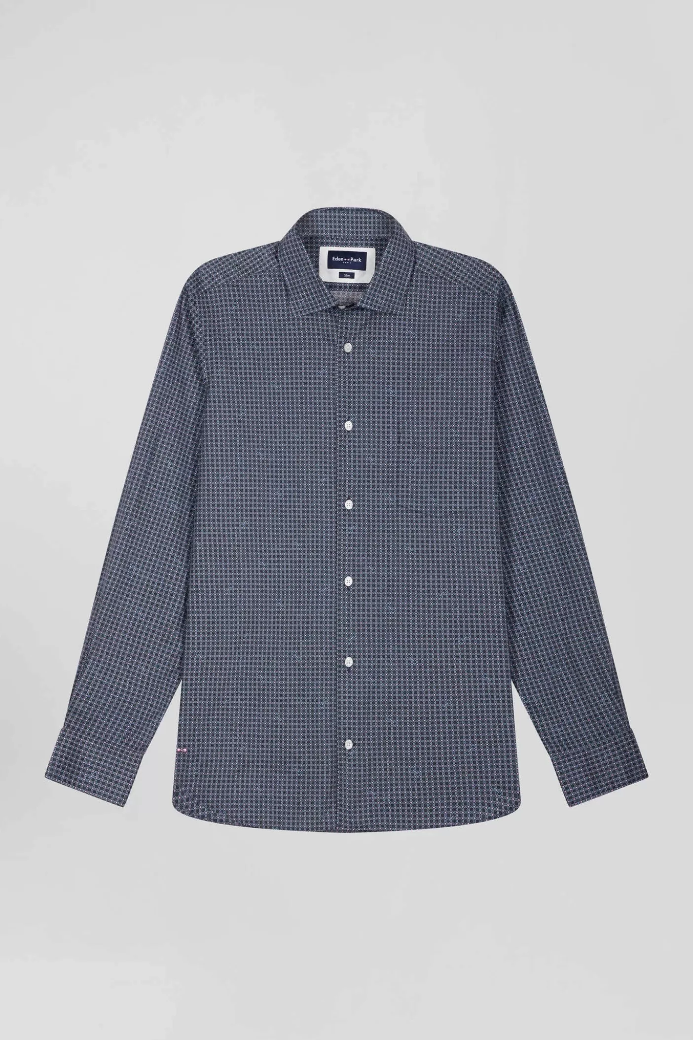 Sale Chemise En Coton à Micro-carreaux Bleu Marine Coupe Slim Homme Chemises