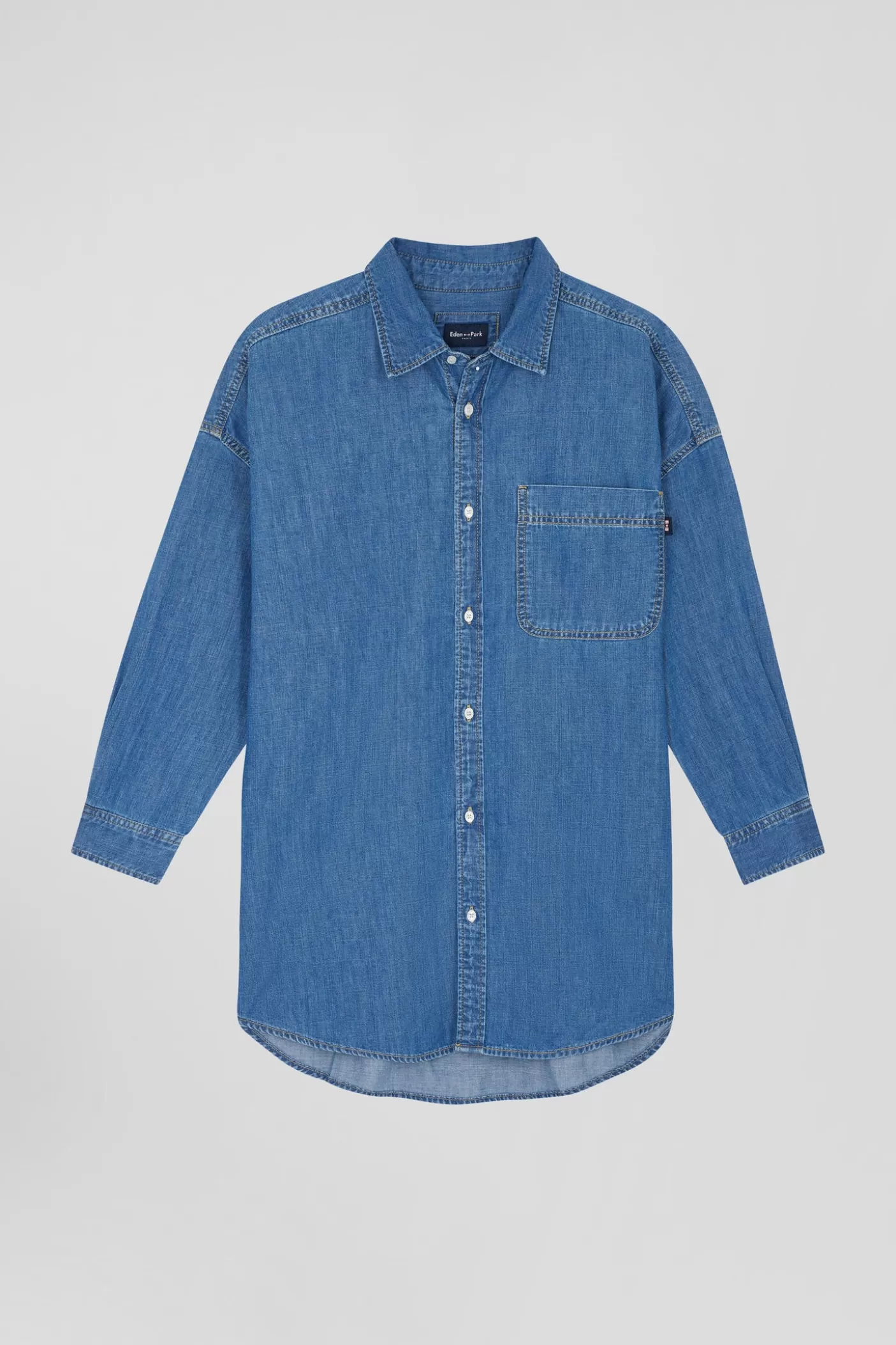 Best Sale Chemise En Coton Ciel à Poche Plaquée Coupe Oversize Femme Chemises