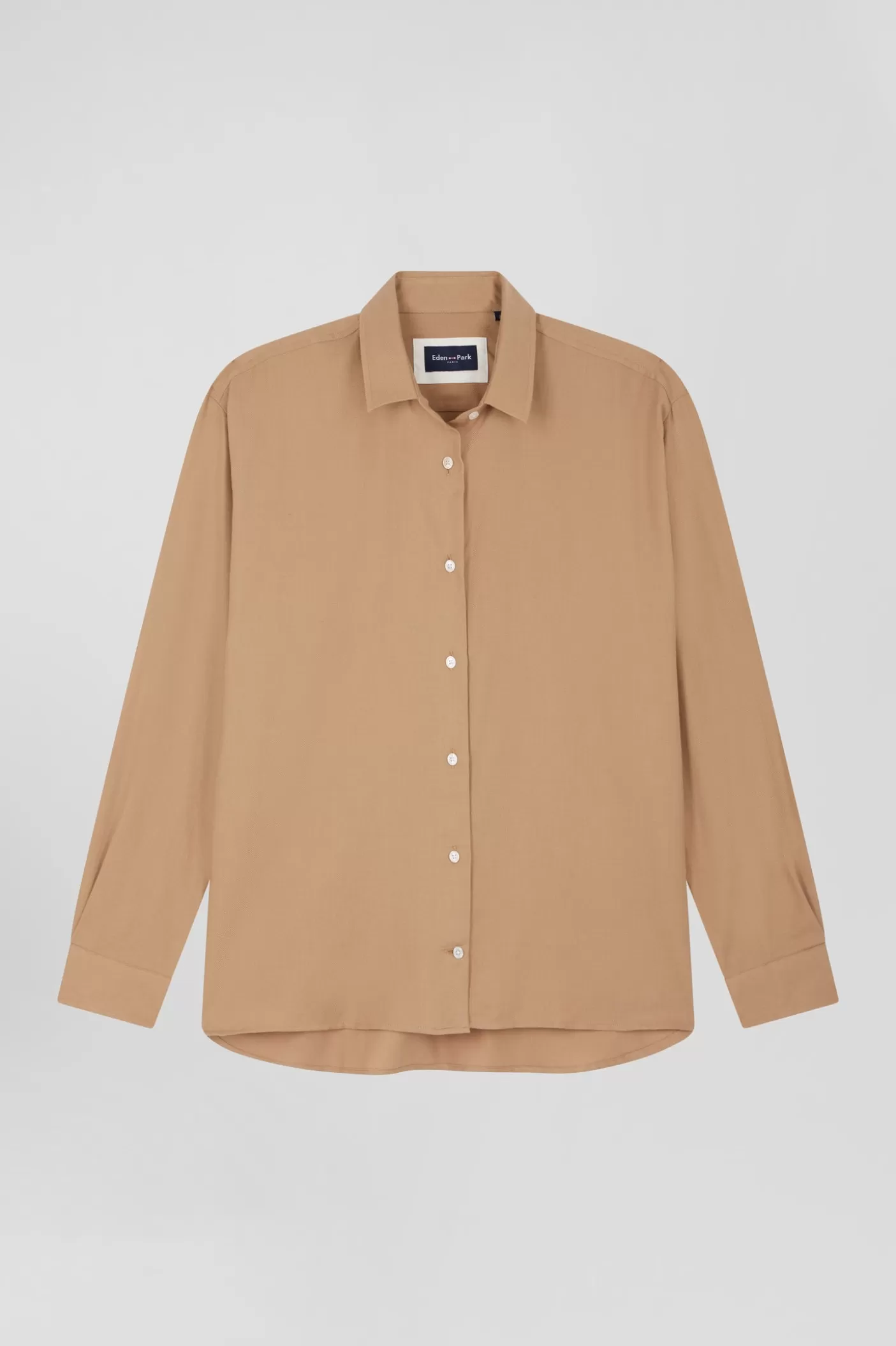 New Chemise En Coton Et Cachemire Camel Coupe Oversized Femme Chemises