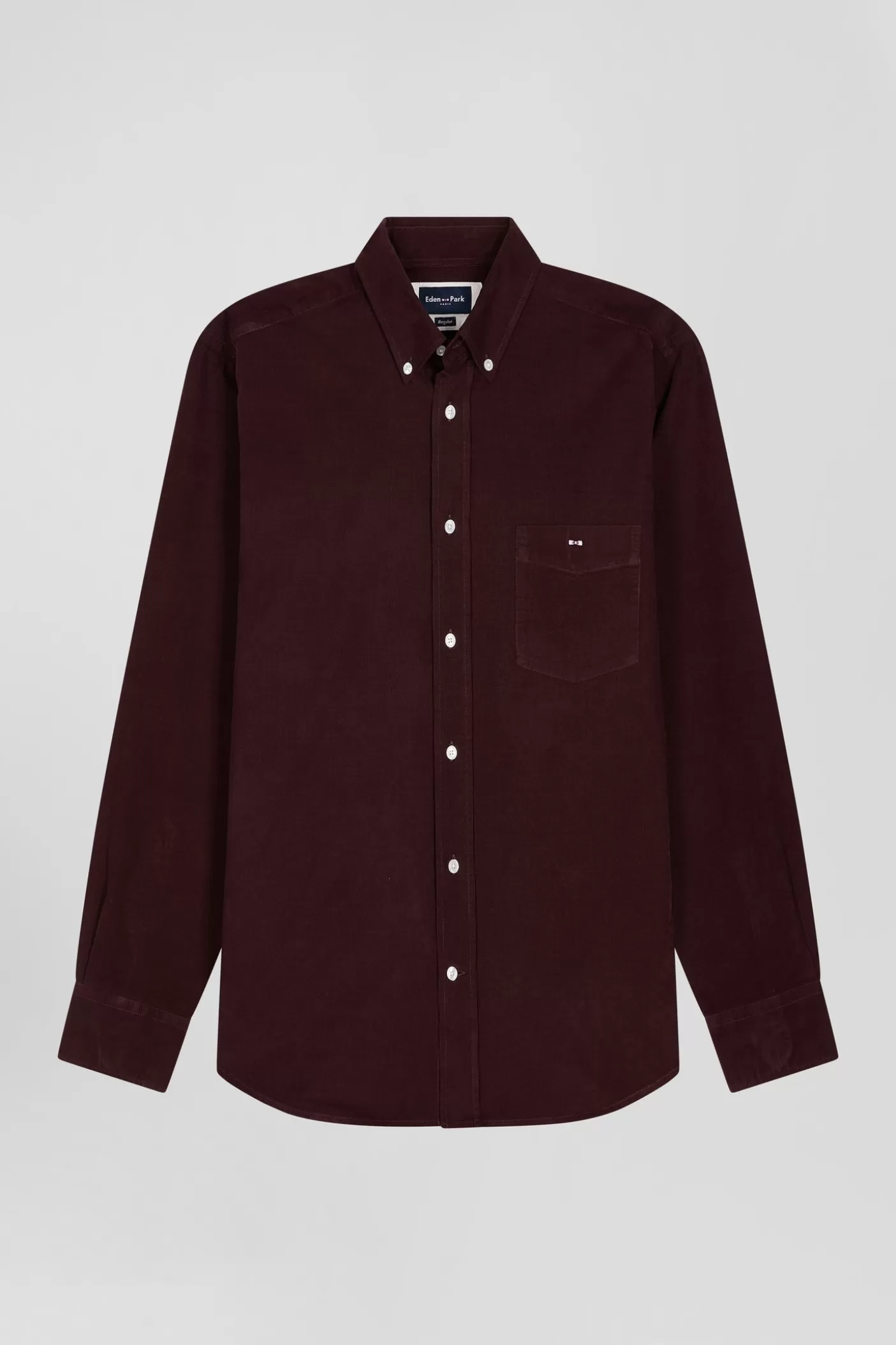 New Chemise En Coton Uni Bordeaux Col Boutonné Et Poche Poitrine Coupe Regular Homme Chemises