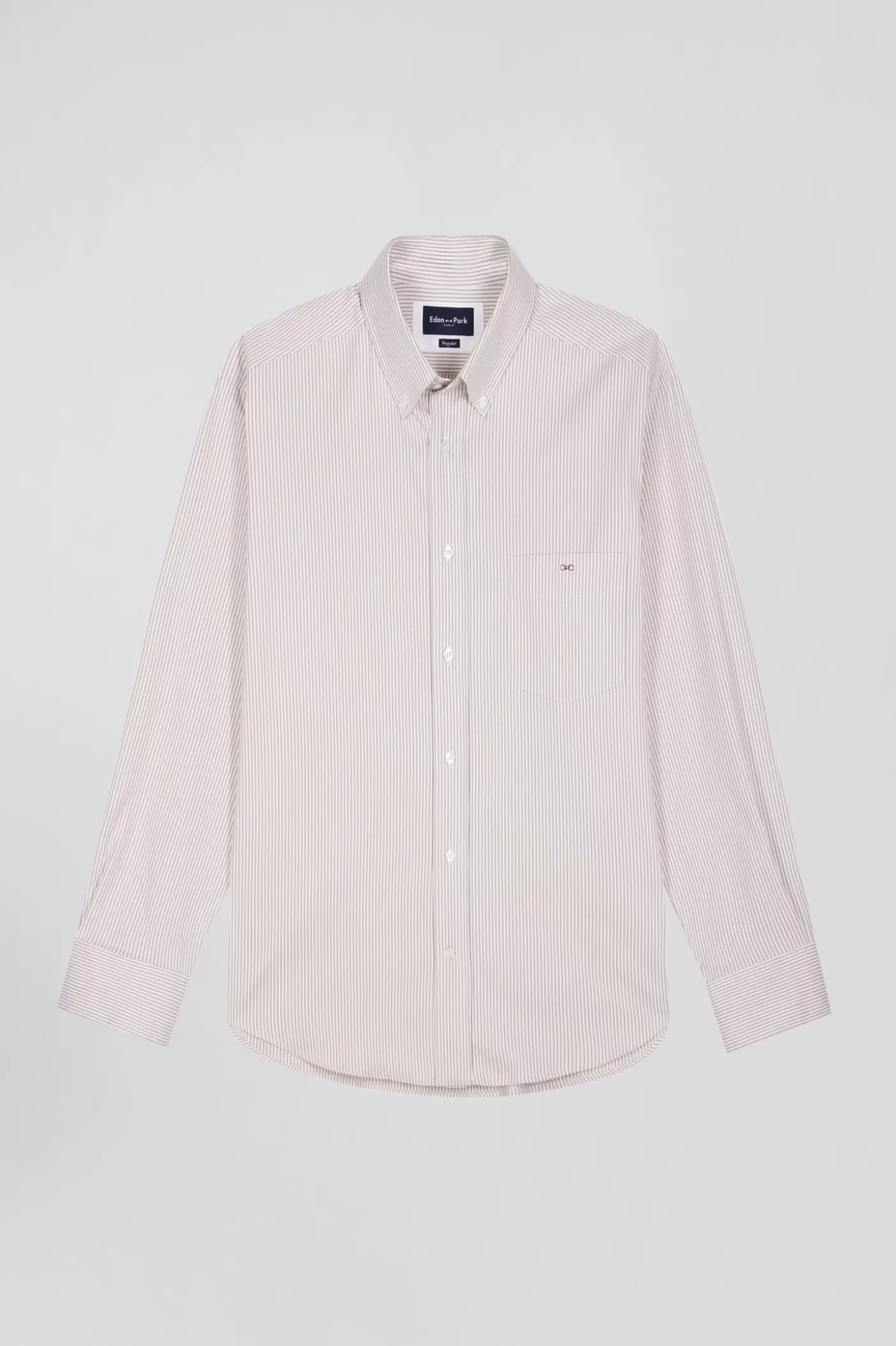 Best Sale Chemise En Popeline De Coton Beige à Rayures Bâton Coupe Regular Homme Chemises