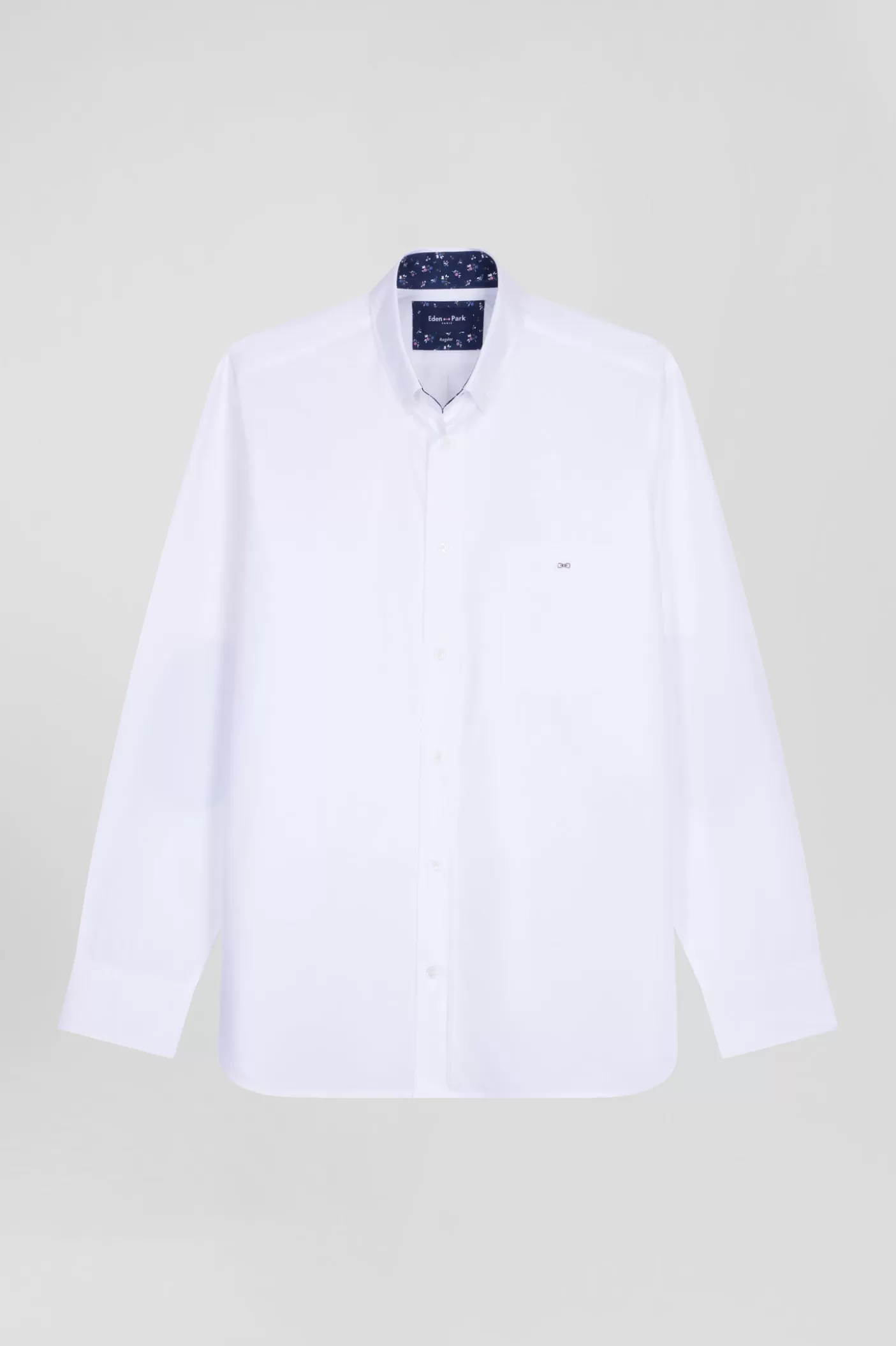 New Chemise En Popeline De Coton Blanche Col Boutonné Et Coudières Imprimées Coupe Regular Homme Chemises