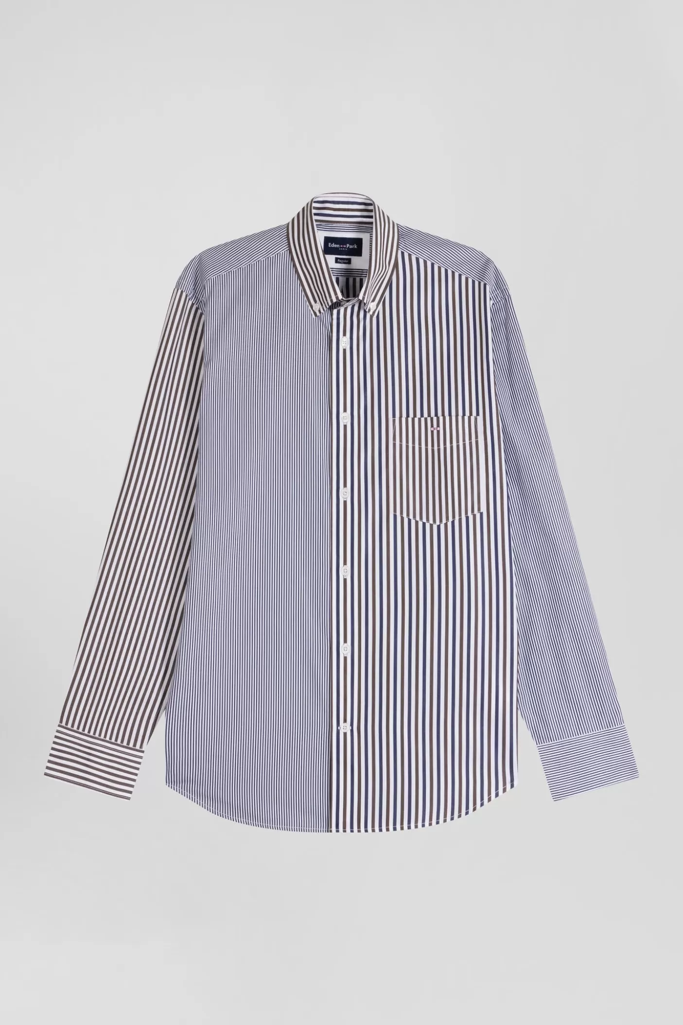 Best Sale Chemise En Popeline De Coton Marron Rayures Mix And Match Coupe Regular Homme Chemises