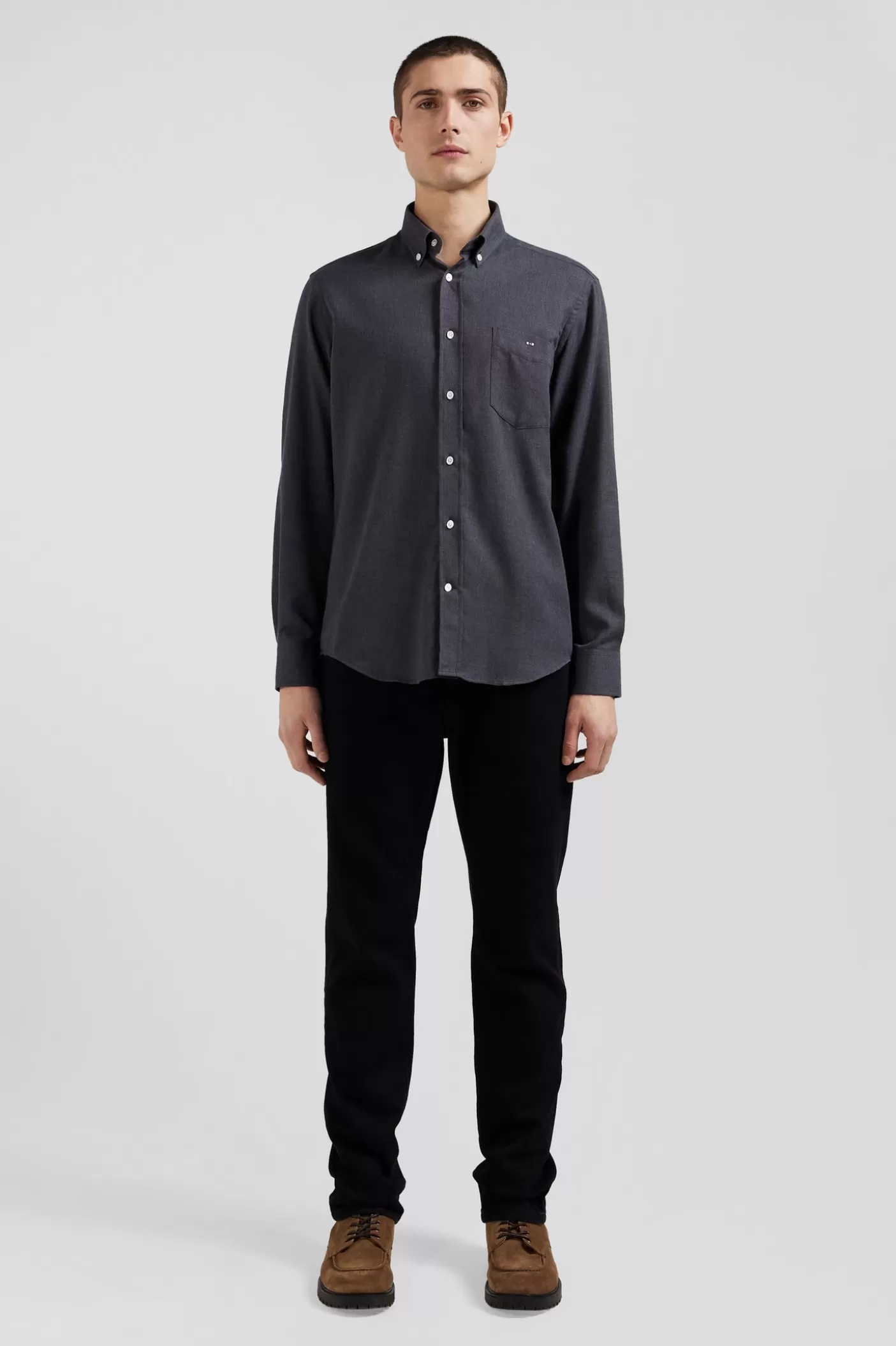 Best Chemise En Twill De Coton Et Cachemire Gris Anthracite Coupe Regular Homme Chemises