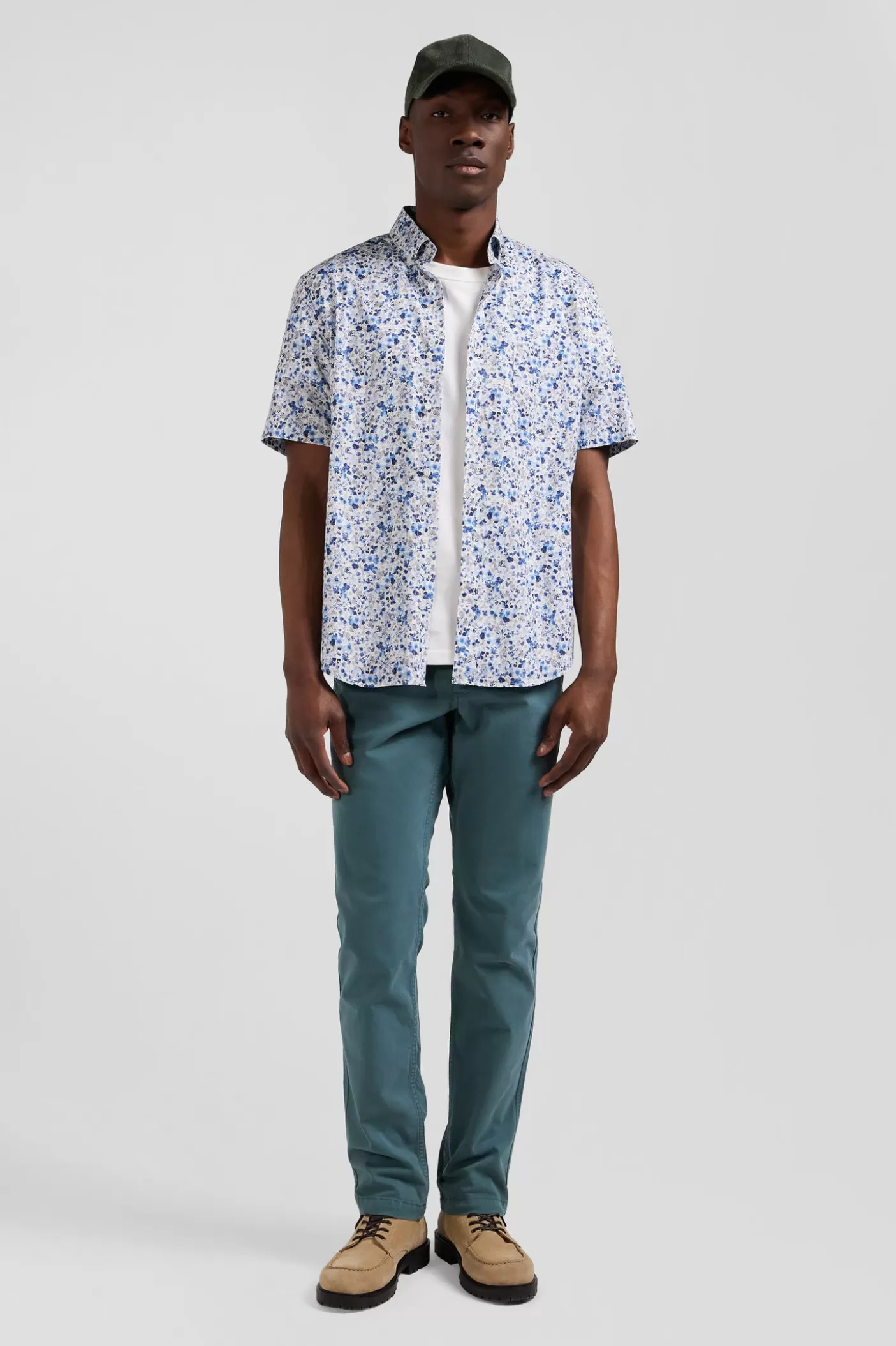 Online Chemise Manches Courtes En Coton écru Microimprimé Fleurs Coupe Regular Homme Chemisettes