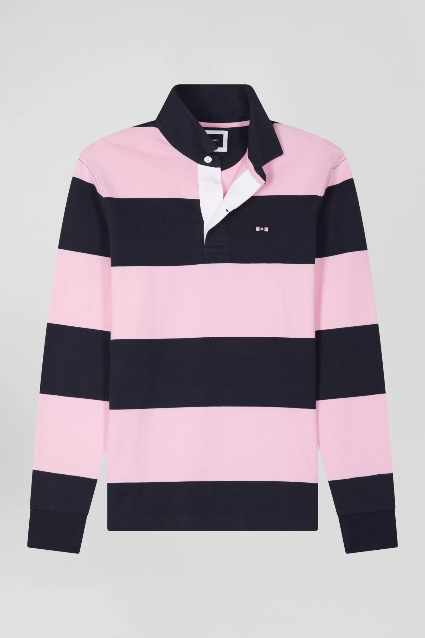 Cheap Maillot Manches Longues Cerclé En Coton Bleu Marine Et Rose Coupe Regular Homme Maillots De Rugby