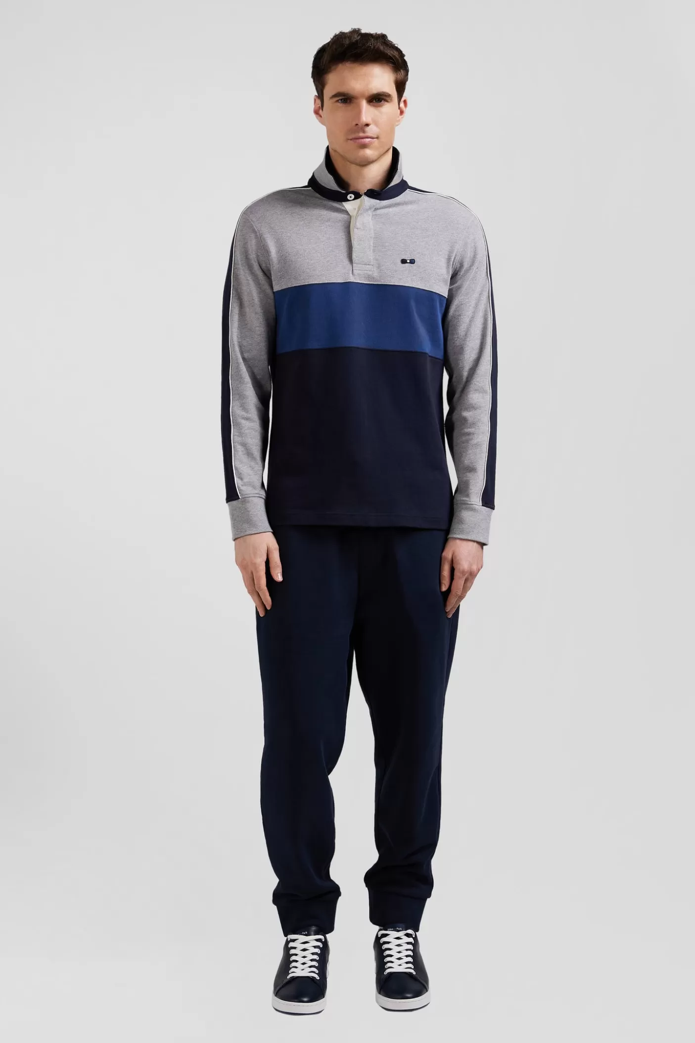 Flash Sale Maillot Manches Longues Colorblock En Coton Bleu Et Gris Coupe Regular Homme Maillots De Rugby
