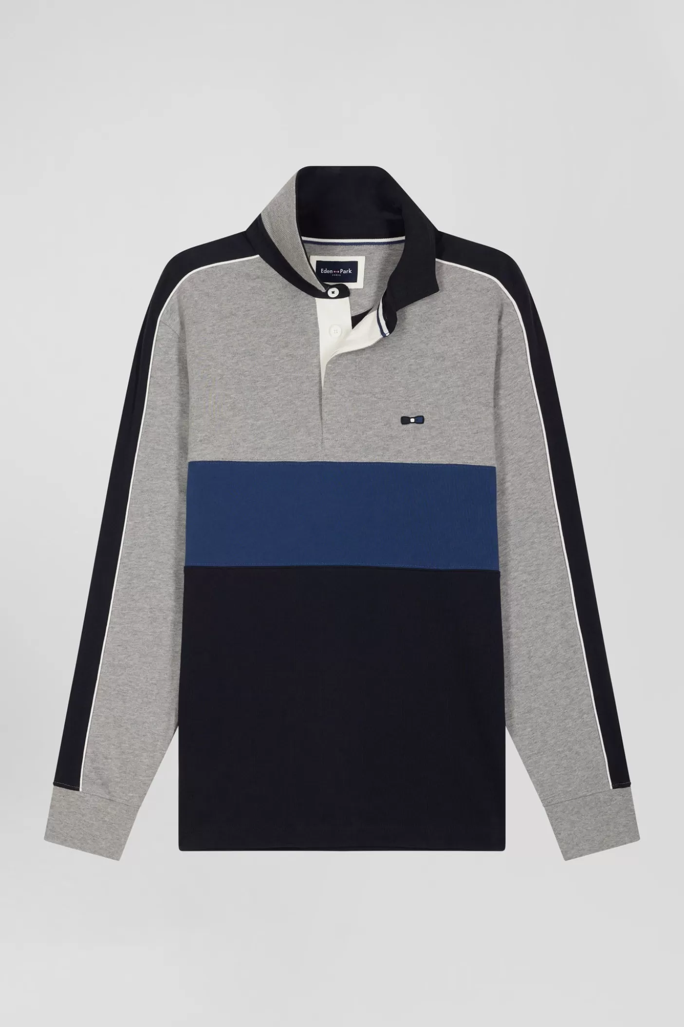 Flash Sale Maillot Manches Longues Colorblock En Coton Bleu Et Gris Coupe Regular Homme Maillots De Rugby