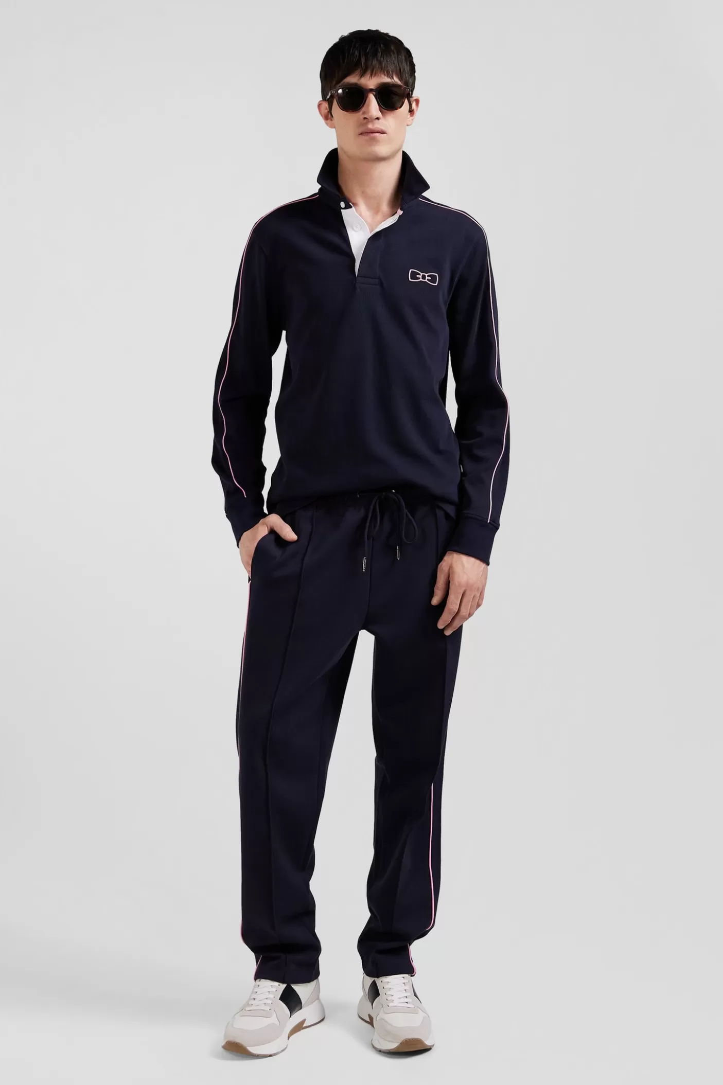 Best Maillot Manches Longues En Coton Bleu Marine Passepoil Rose Coupe Regular Homme Maillots De Rugby