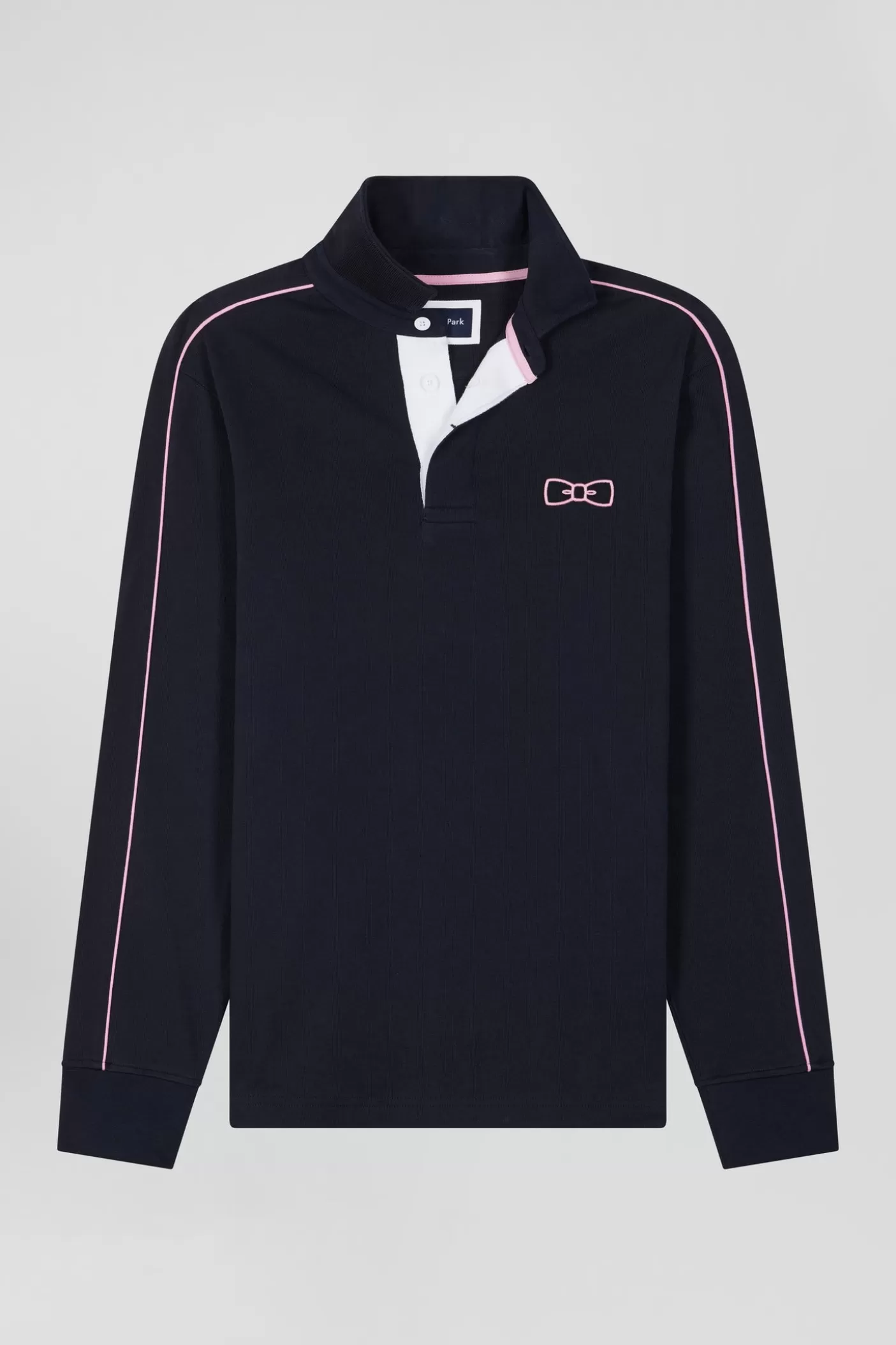 Best Maillot Manches Longues En Coton Bleu Marine Passepoil Rose Coupe Regular Homme Maillots De Rugby