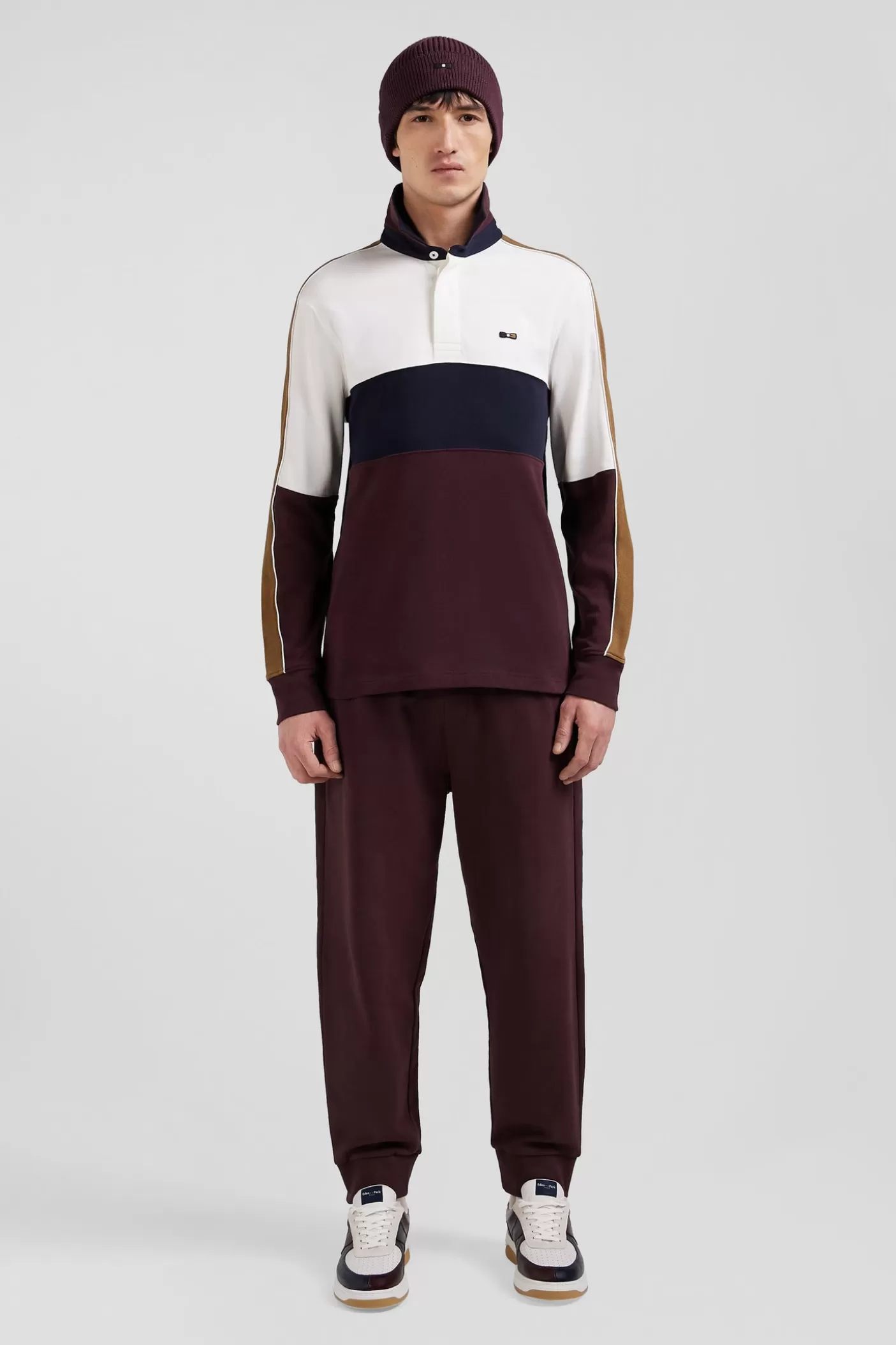 Outlet Maillot Manches Longues En Coton Bordeaux Broderie Dos Et Passepoil Coupe Regular Homme Maillots De Rugby