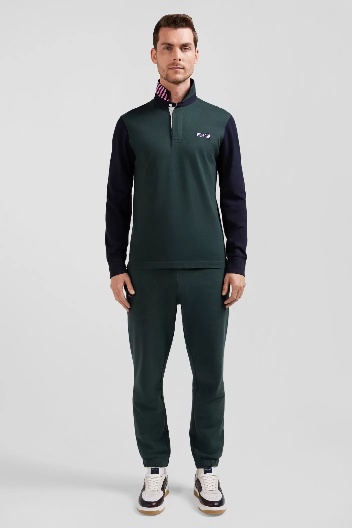 Best Maillot Manches Longues En Coton Vert Applications De Tissu Cravate Cerclé Coupe Regular Homme Maillots De Rugby