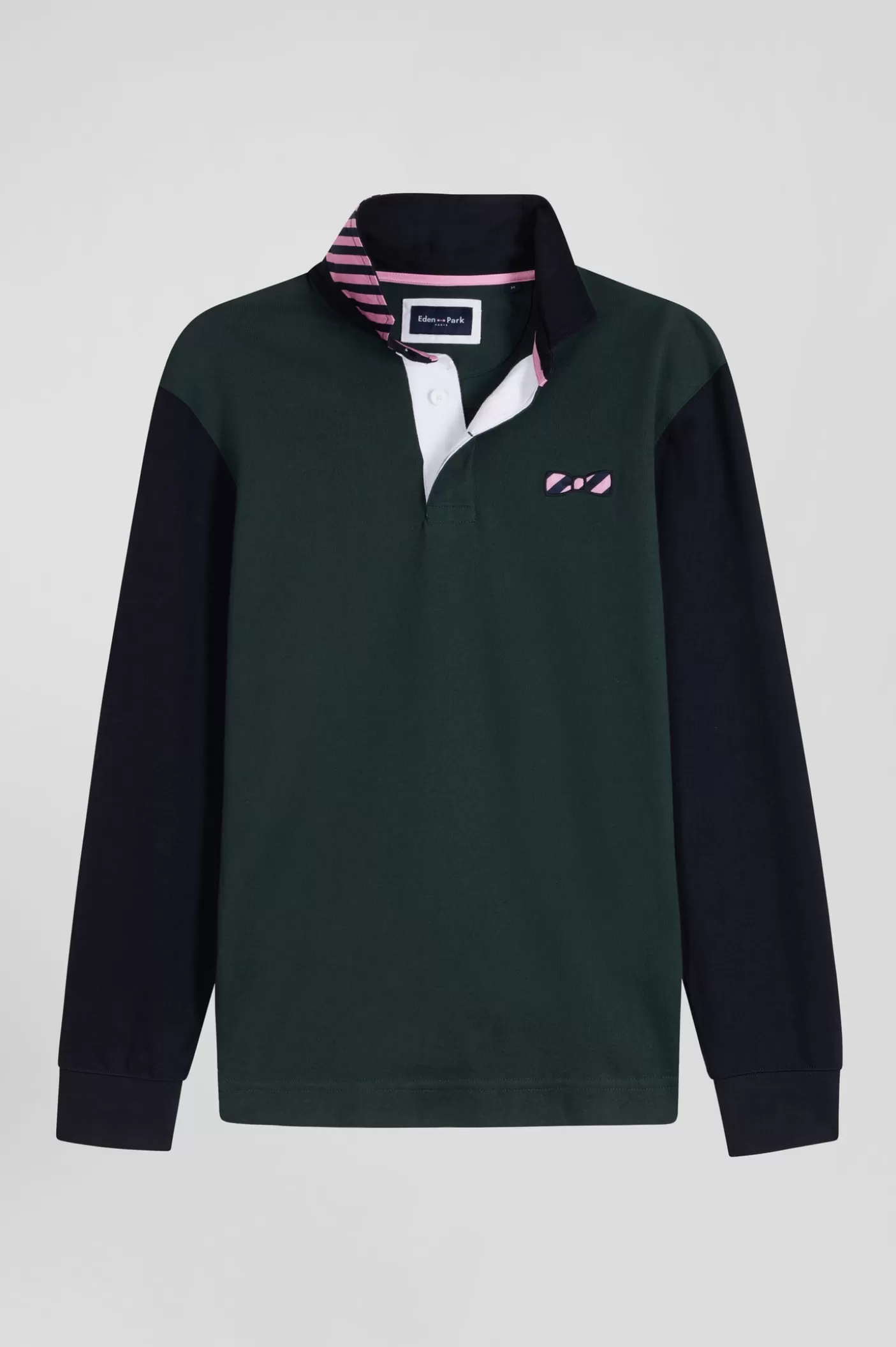 Best Maillot Manches Longues En Coton Vert Applications De Tissu Cravate Cerclé Coupe Regular Homme Maillots De Rugby