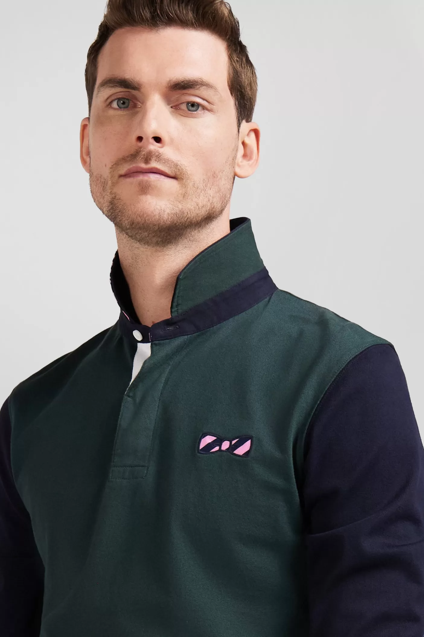 Best Maillot Manches Longues En Coton Vert Applications De Tissu Cravate Cerclé Coupe Regular Homme Maillots De Rugby