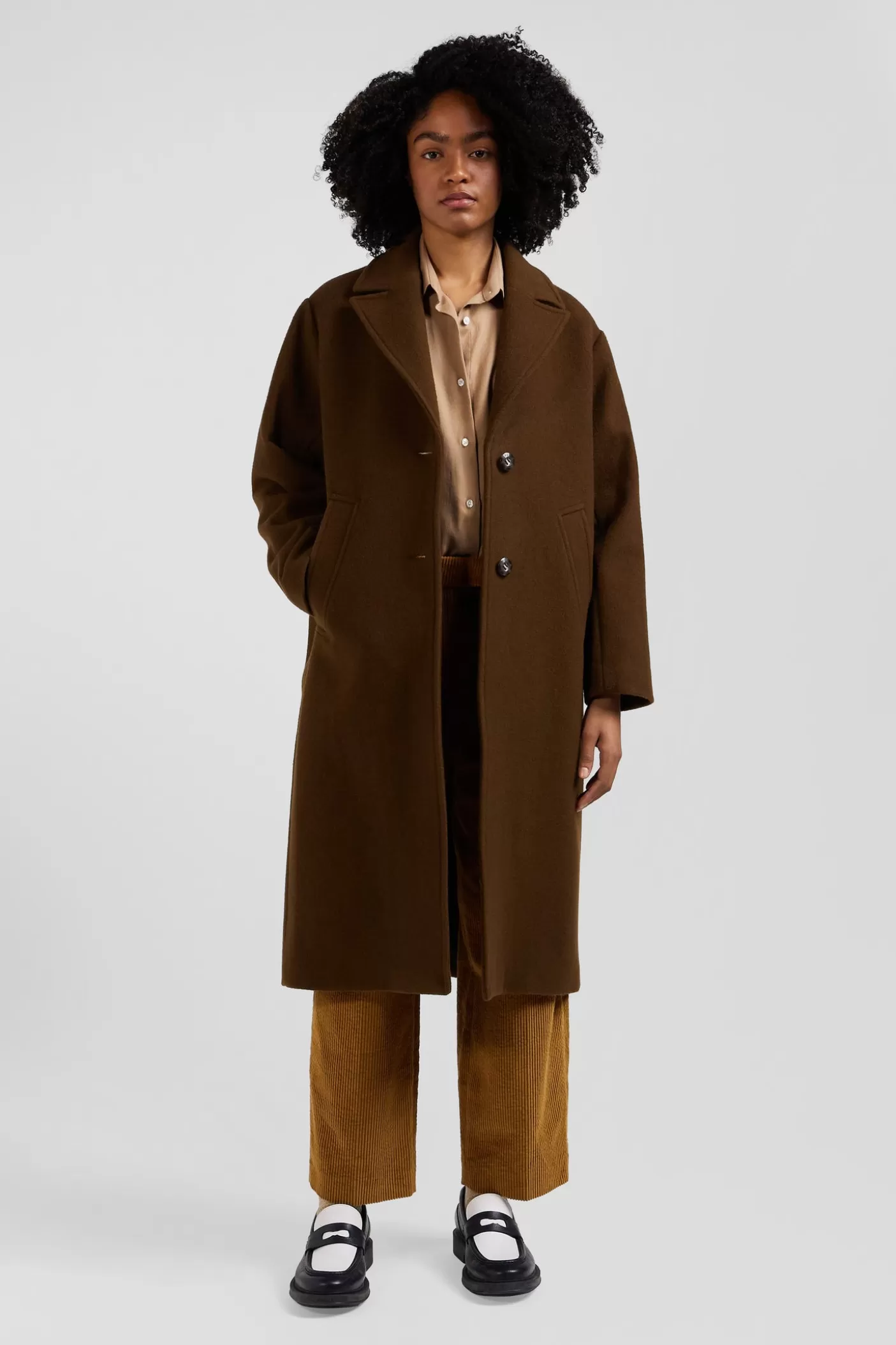 Fashion Manteau En Drap De Laine Mélangée Marron Coupe Oversized Femme Manteaux Et Vestes