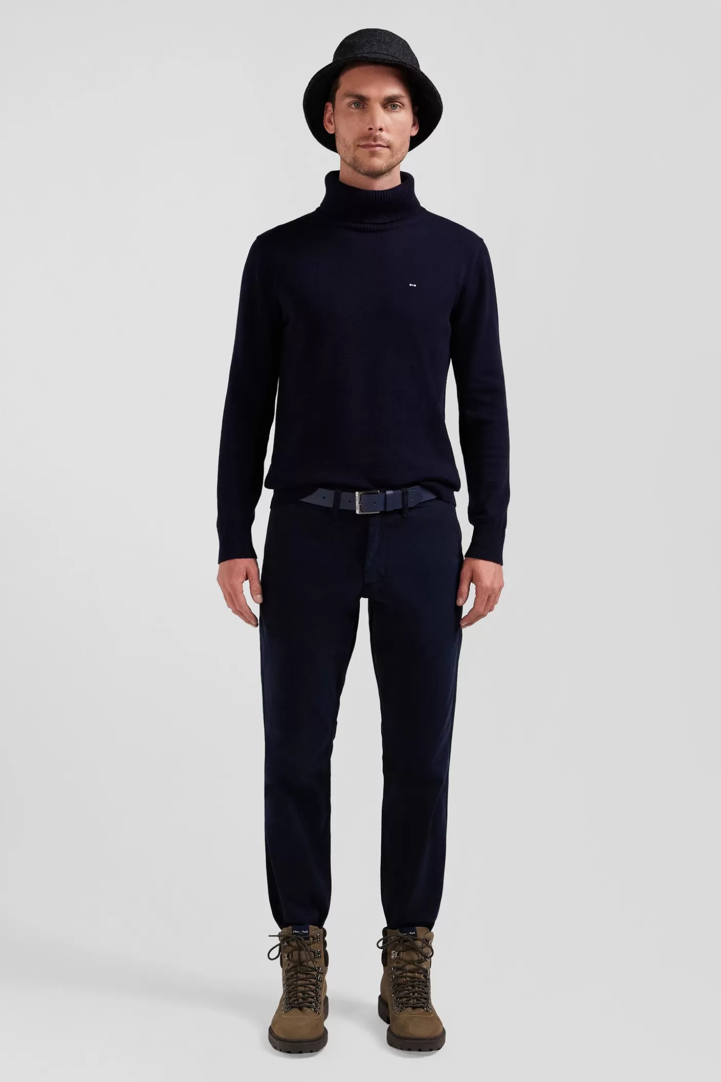 Discount Pantalon Chino Bleu Marine En Gabardine De Coton Stretch Coupe Regular Homme Pantalons
