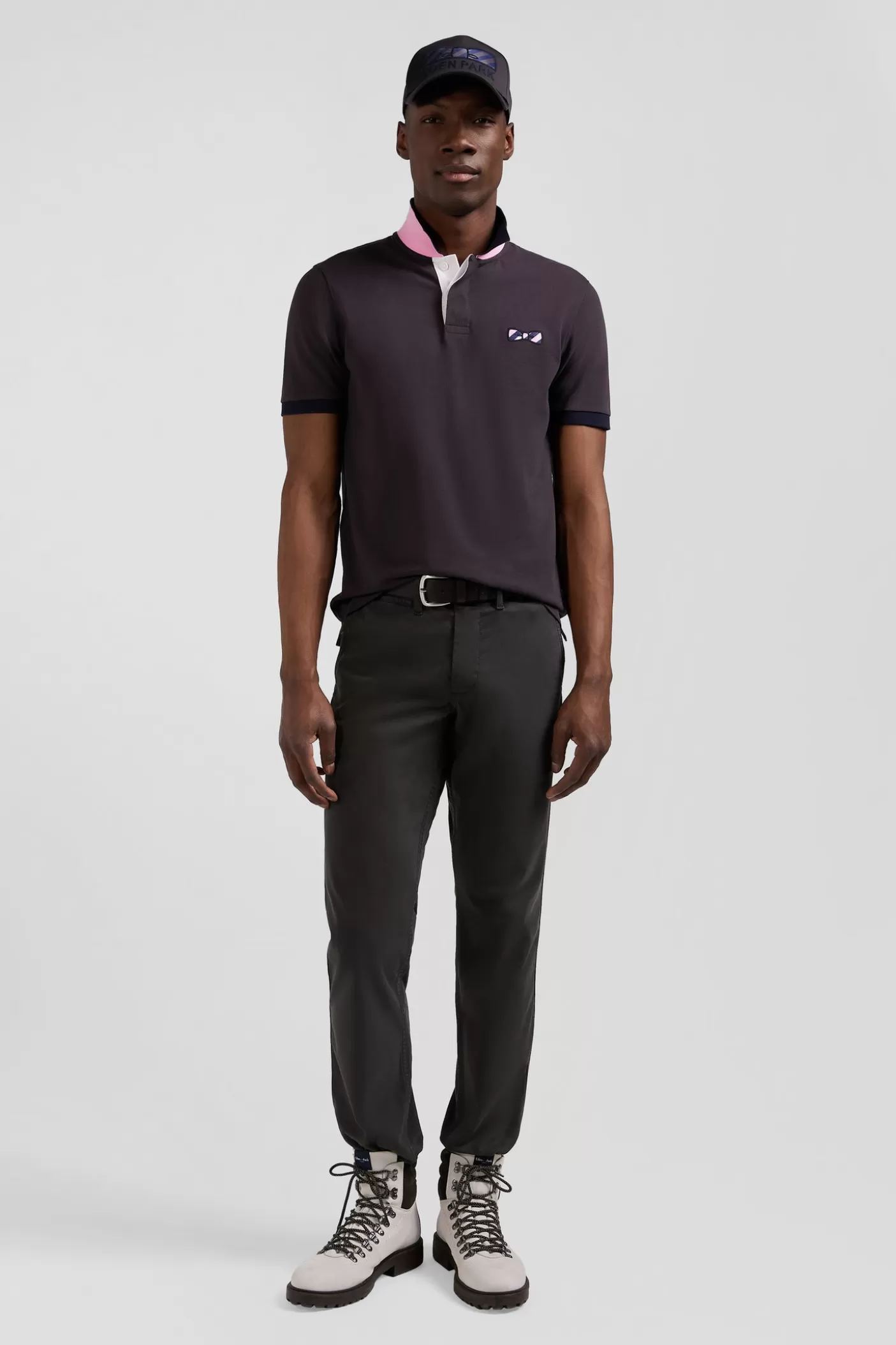 Shop Pantalon Chino Noir En Gabardine De Coton Stretch Coupe Regular Homme Pantalons