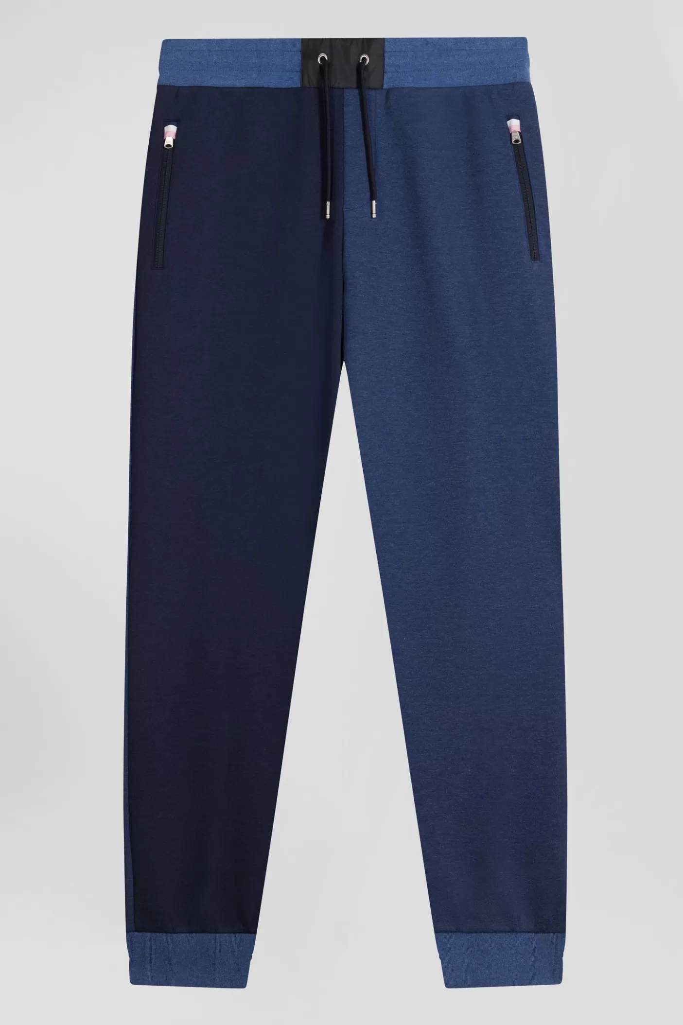 Online Pantalon Jogging En Coton Mélangé Bicolore Bleu Marine Coupe Regular Homme Pantalons