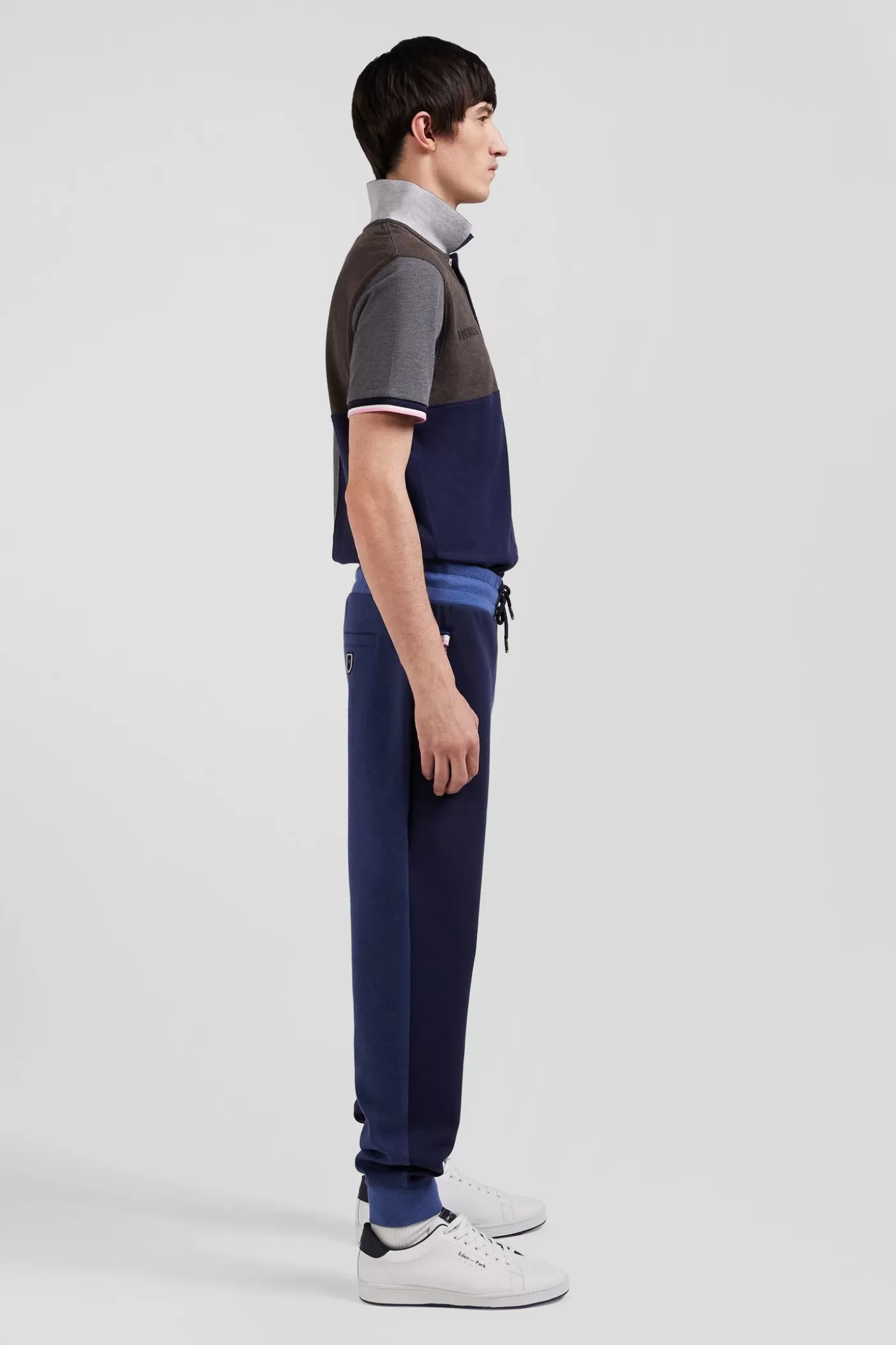 Online Pantalon Jogging En Coton Mélangé Bicolore Bleu Marine Coupe Regular Homme Pantalons