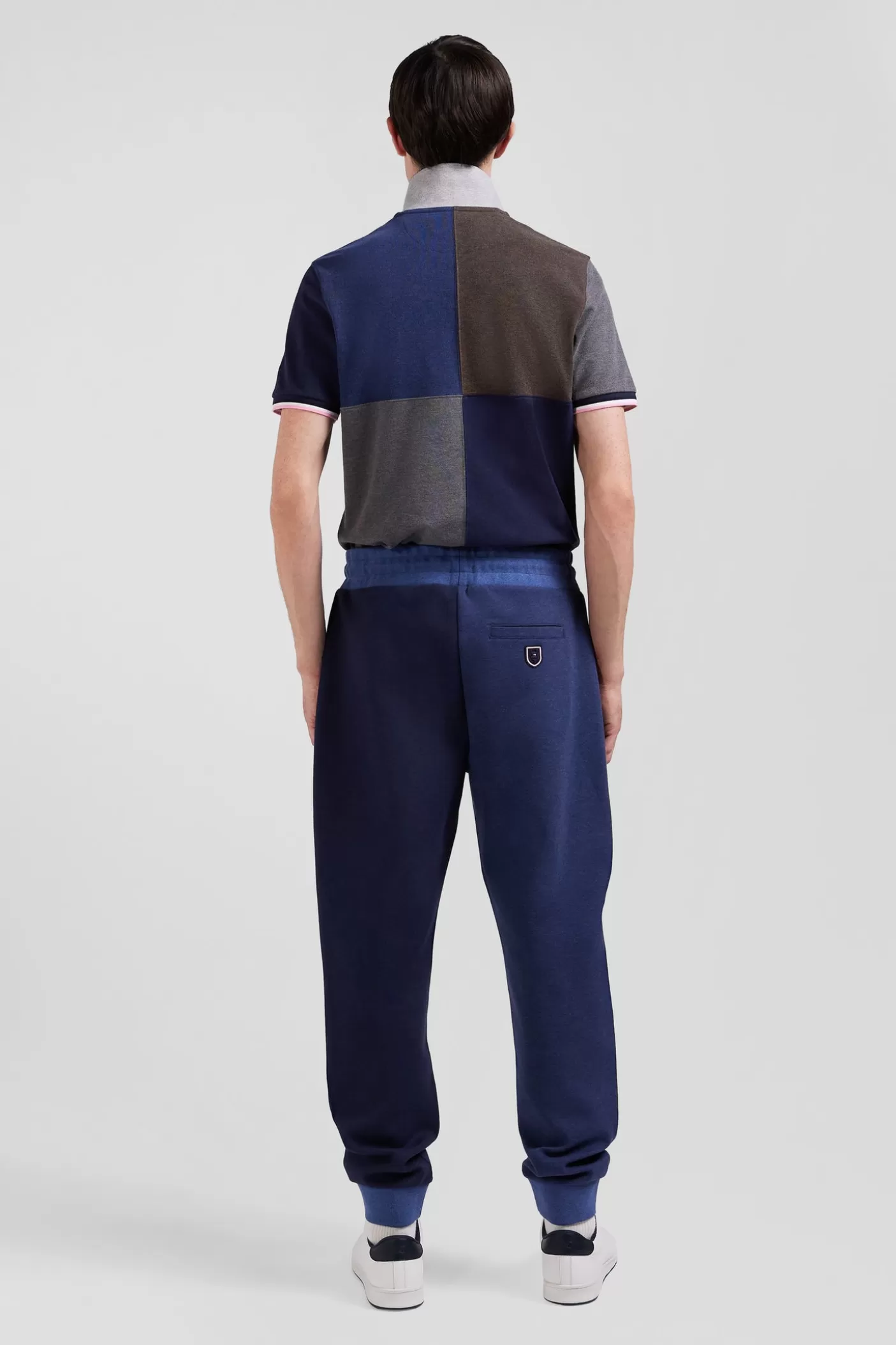 Online Pantalon Jogging En Coton Mélangé Bicolore Bleu Marine Coupe Regular Homme Pantalons