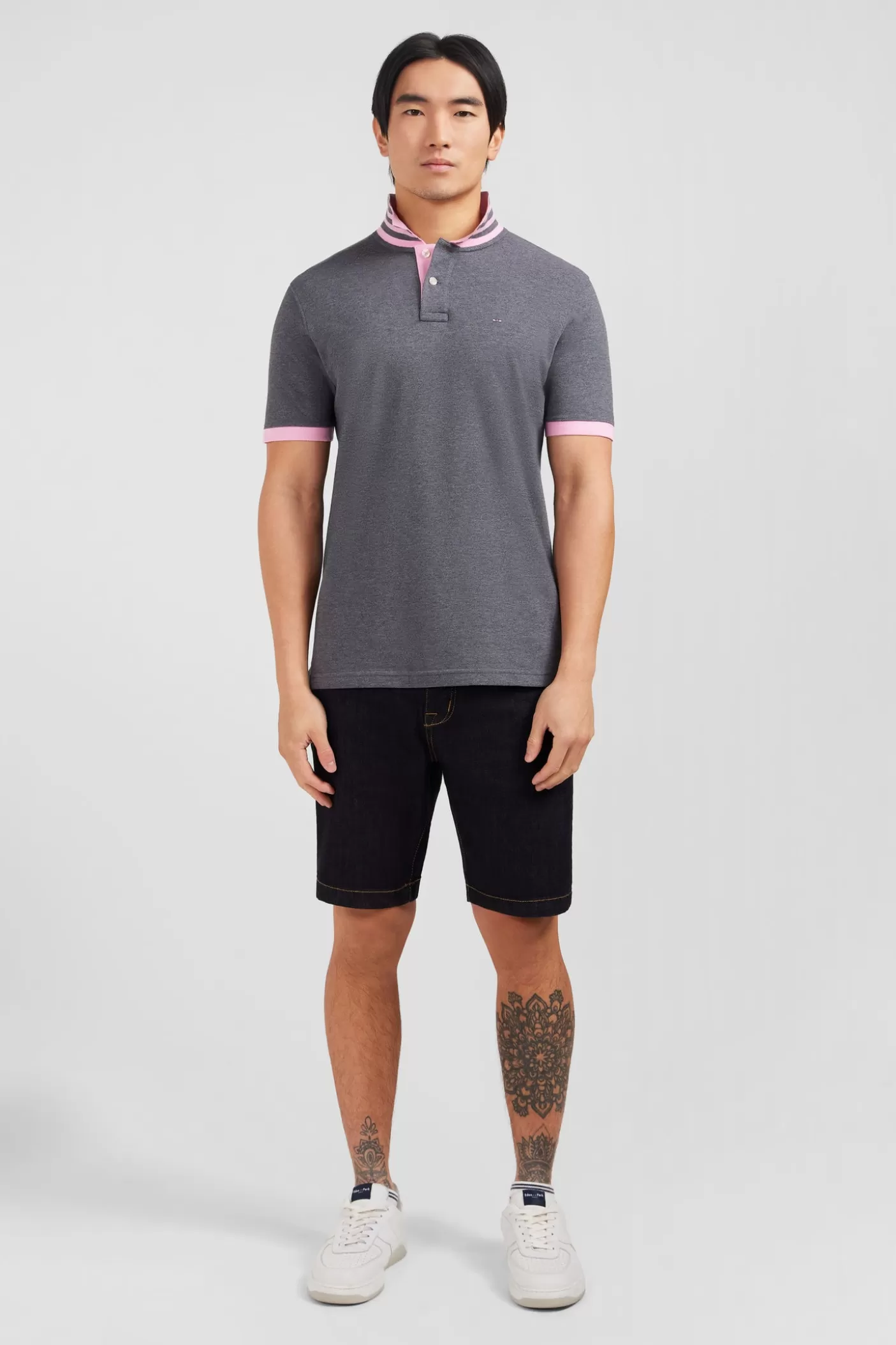 Discount Polo Gris En Coton Pima Avec Détails Contrastés Homme Polos