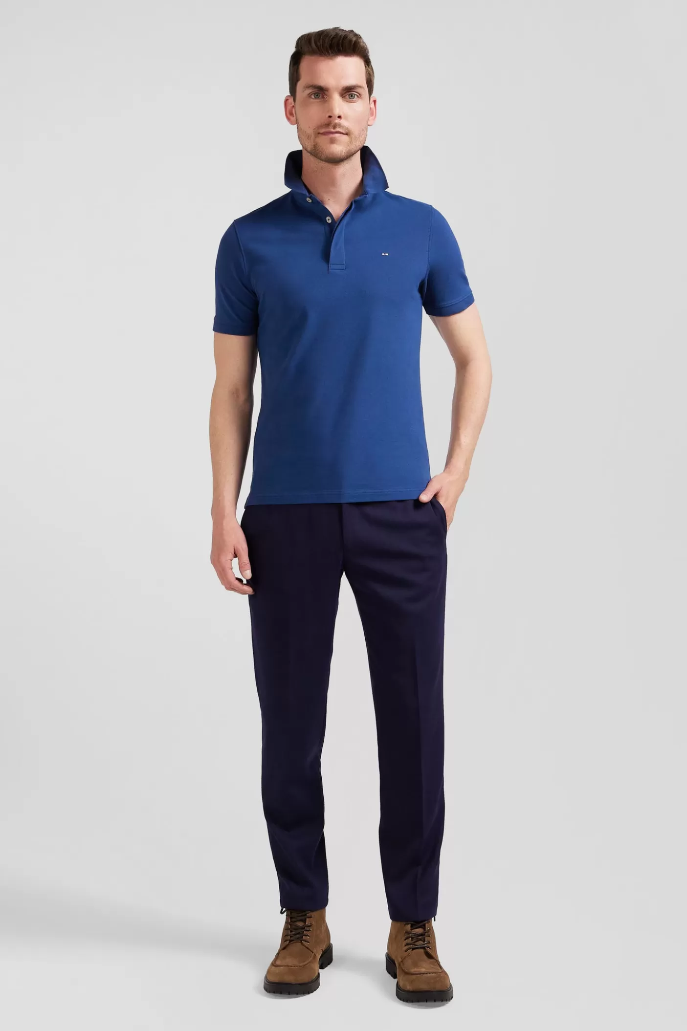 Discount Polo Manches Courtes En Coton Stretch Bleu Foncé Coupe Slim Homme Polos
