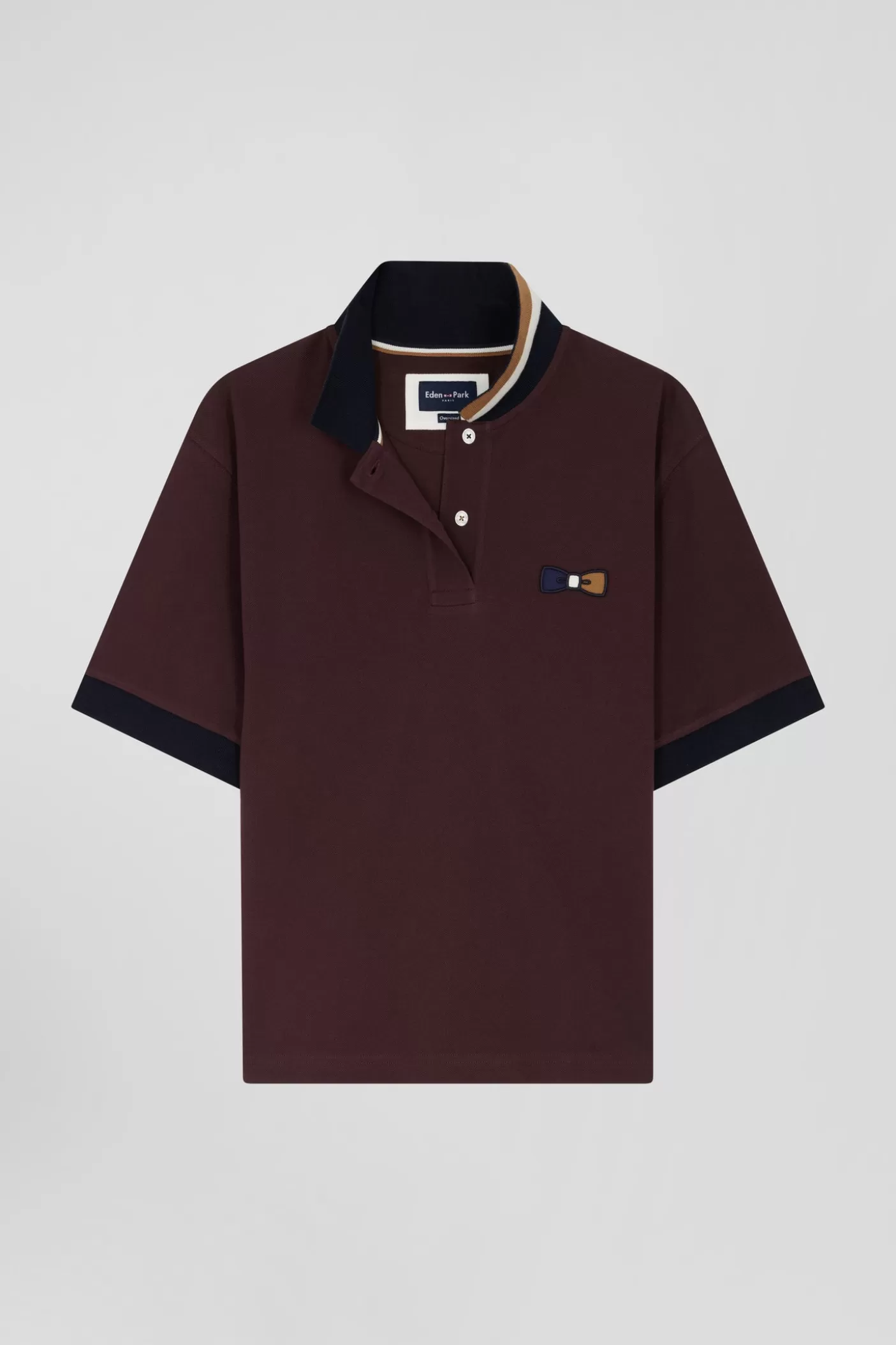 Best Sale Polo Manches Courtes En Piqué Coton Bordeaux Col Tricolore Coupe Oversized Femme Polos