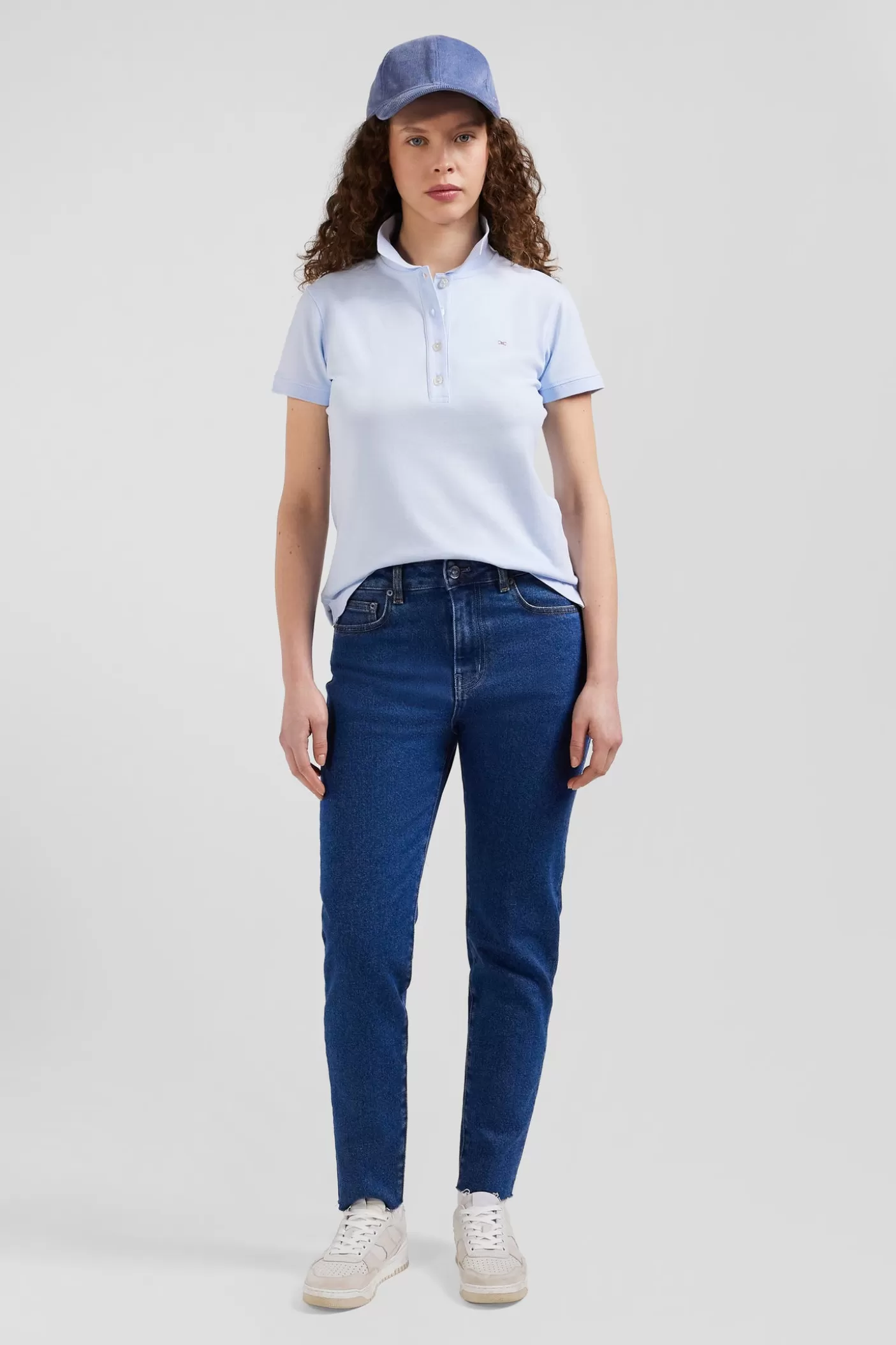Sale Polo Manches Courtes Uni En Coton Stretch Ciel Coupe Slim Femme Polos