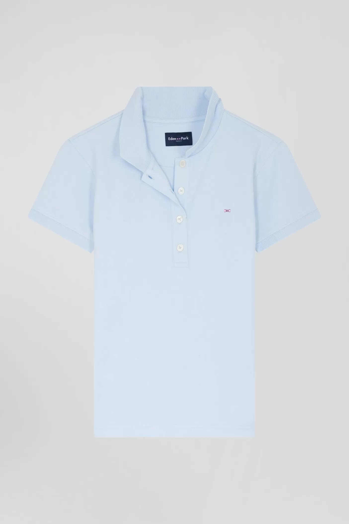 Sale Polo Manches Courtes Uni En Coton Stretch Ciel Coupe Slim Femme Polos