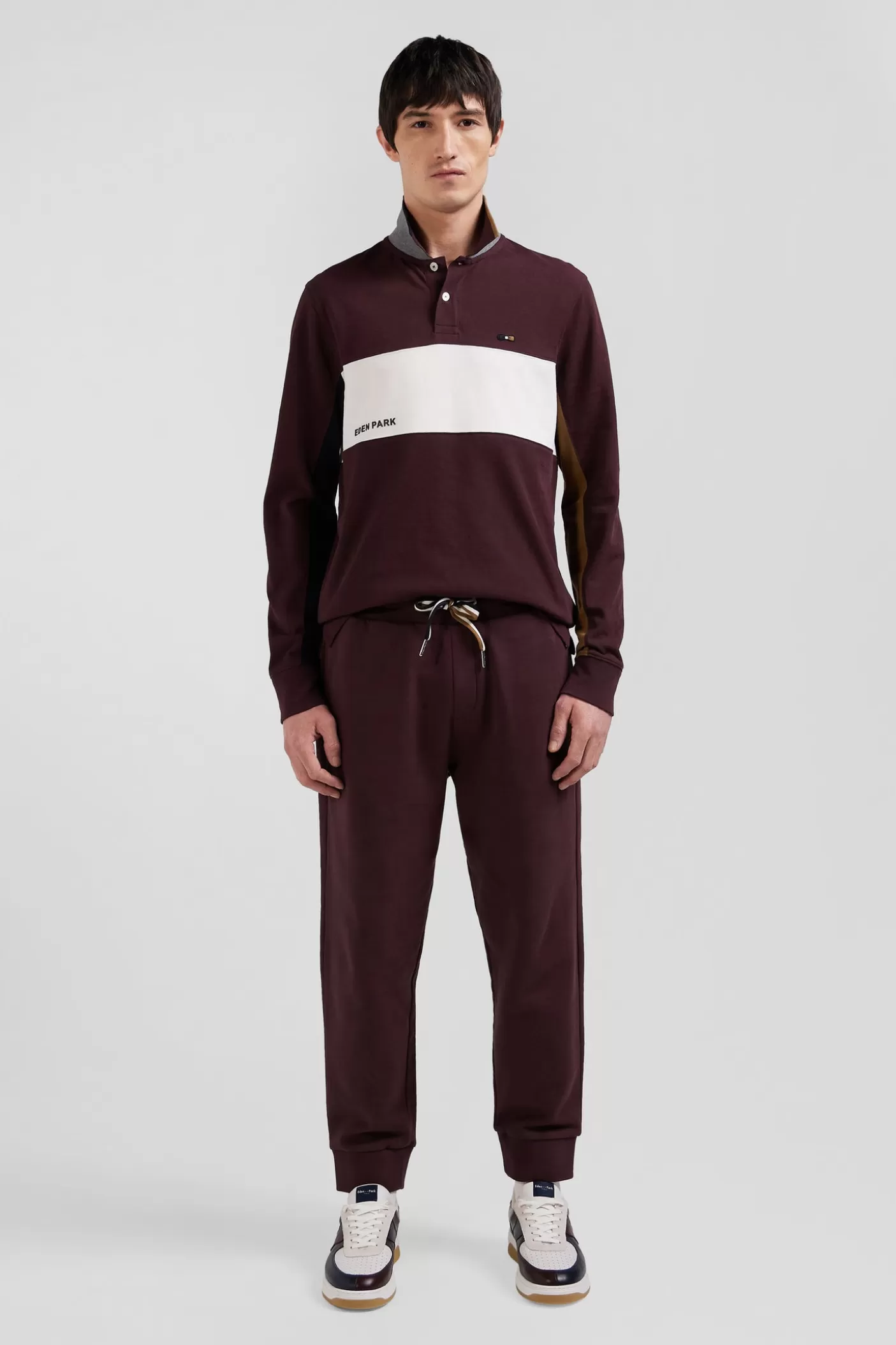Best Polo Manches Longues Colorblock En Piqué Coton Bordeaux Coupe Regular Homme Polos