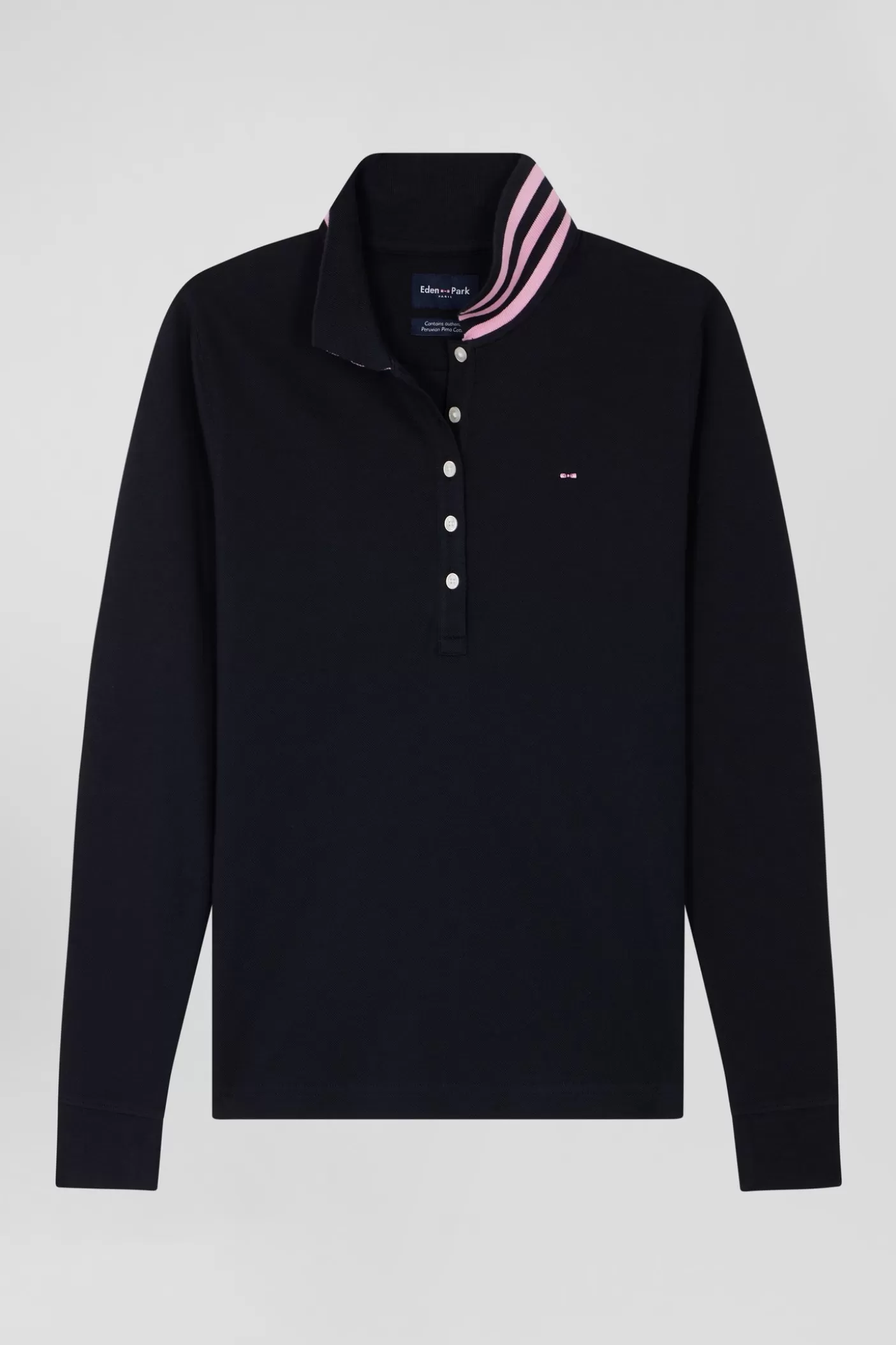 Flash Sale Polo Manches Longues En Coton Stretch Bleu Marine Col Cerclé Coupe Slim Femme Polos