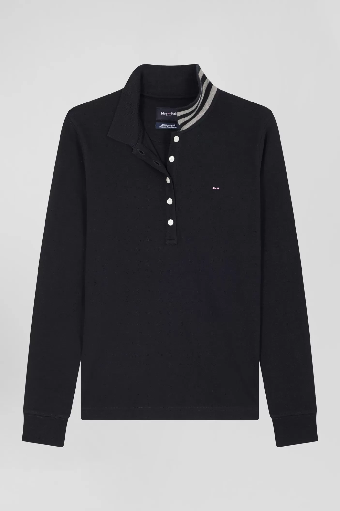 Best Sale Polo Manches Longues En Coton Stretch Col Cerclé Noir Coupe Slim Femme Polos