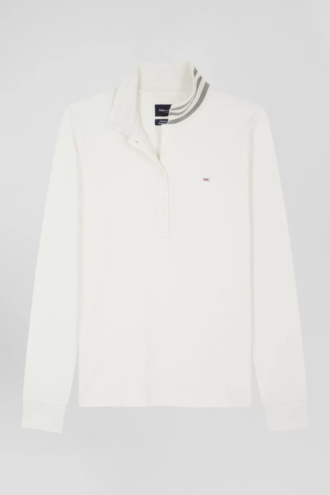 Clearance Polo Manches Longues En Coton Stretch écru Col Cerclé Coupe Slim Femme Polos