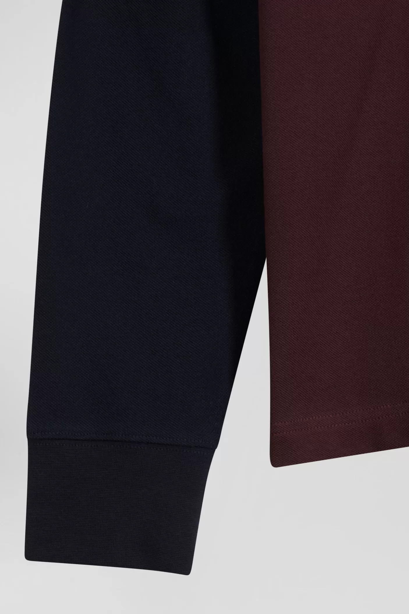 Best Sale Polo Manches Longues En Piqué Coton Bicolore Bordeaux Col Jacquard Coupe Regular Homme Polos