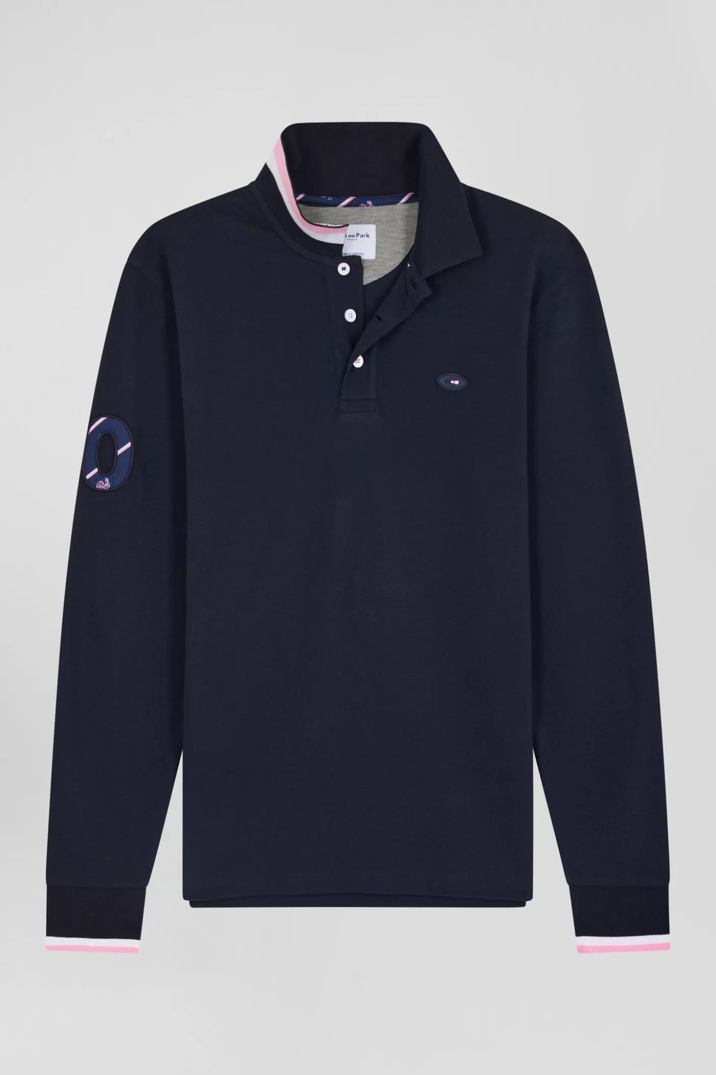 Fashion Polo Manches Longues En Piqué Coton Bleu Marine Broderie XV De France Coupe Regular Homme Polos