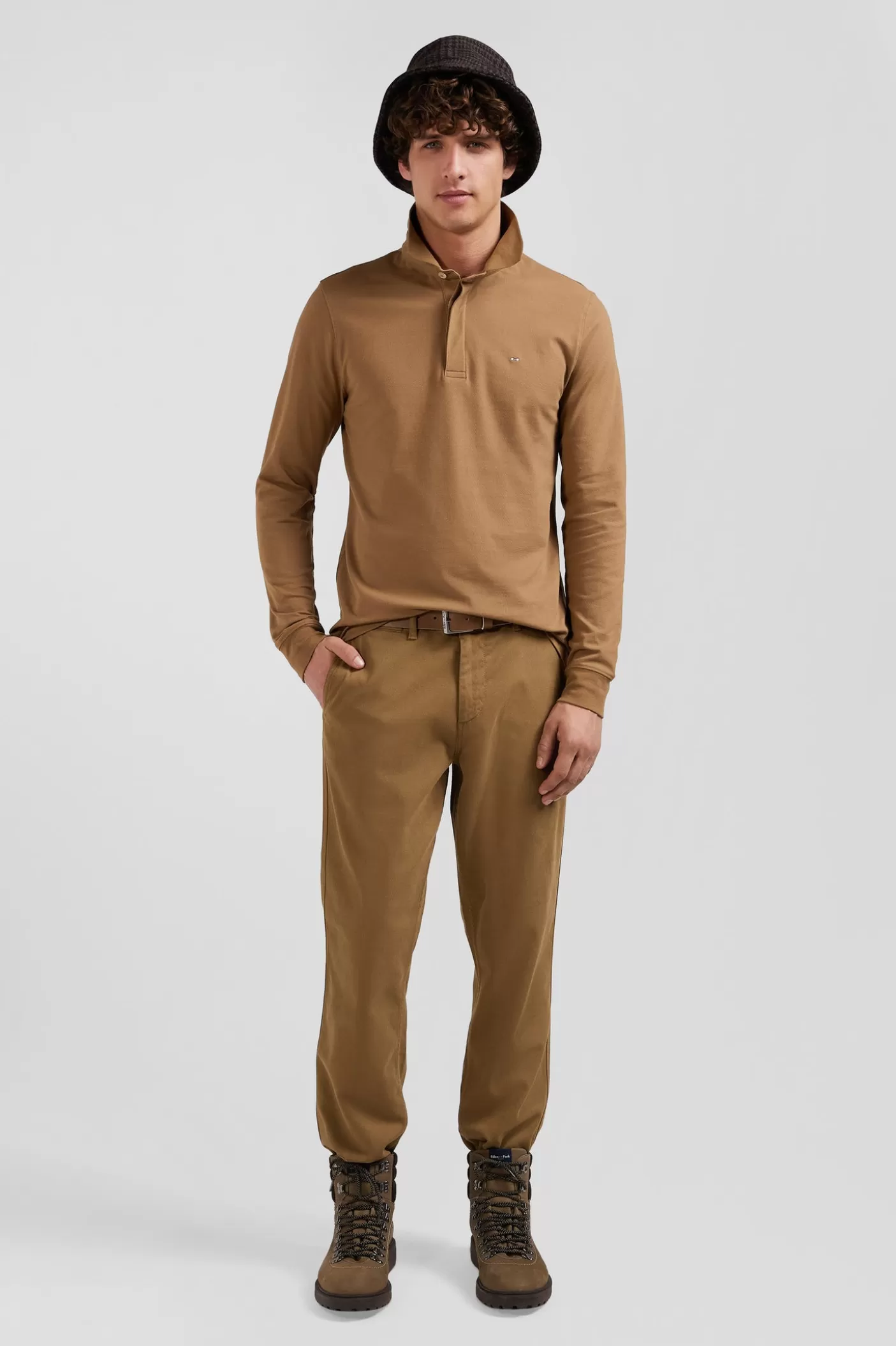 Online Polo Manches Longues En Piqué Coton Camel Coupe Slim Homme Polos