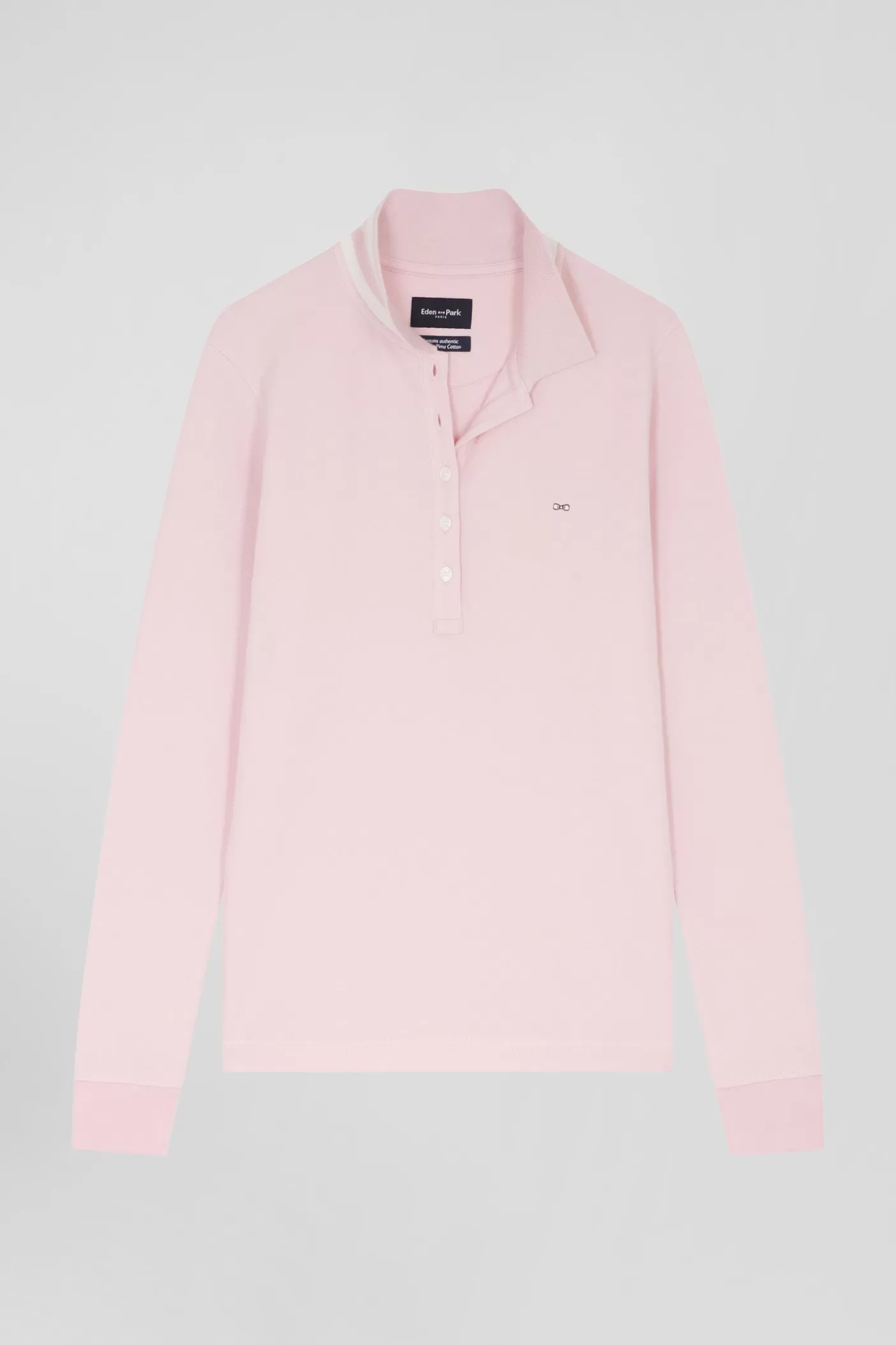 Outlet Polo Manches Longues En Piqué Coton Stretch Rose Coupe Slim Femme Polos