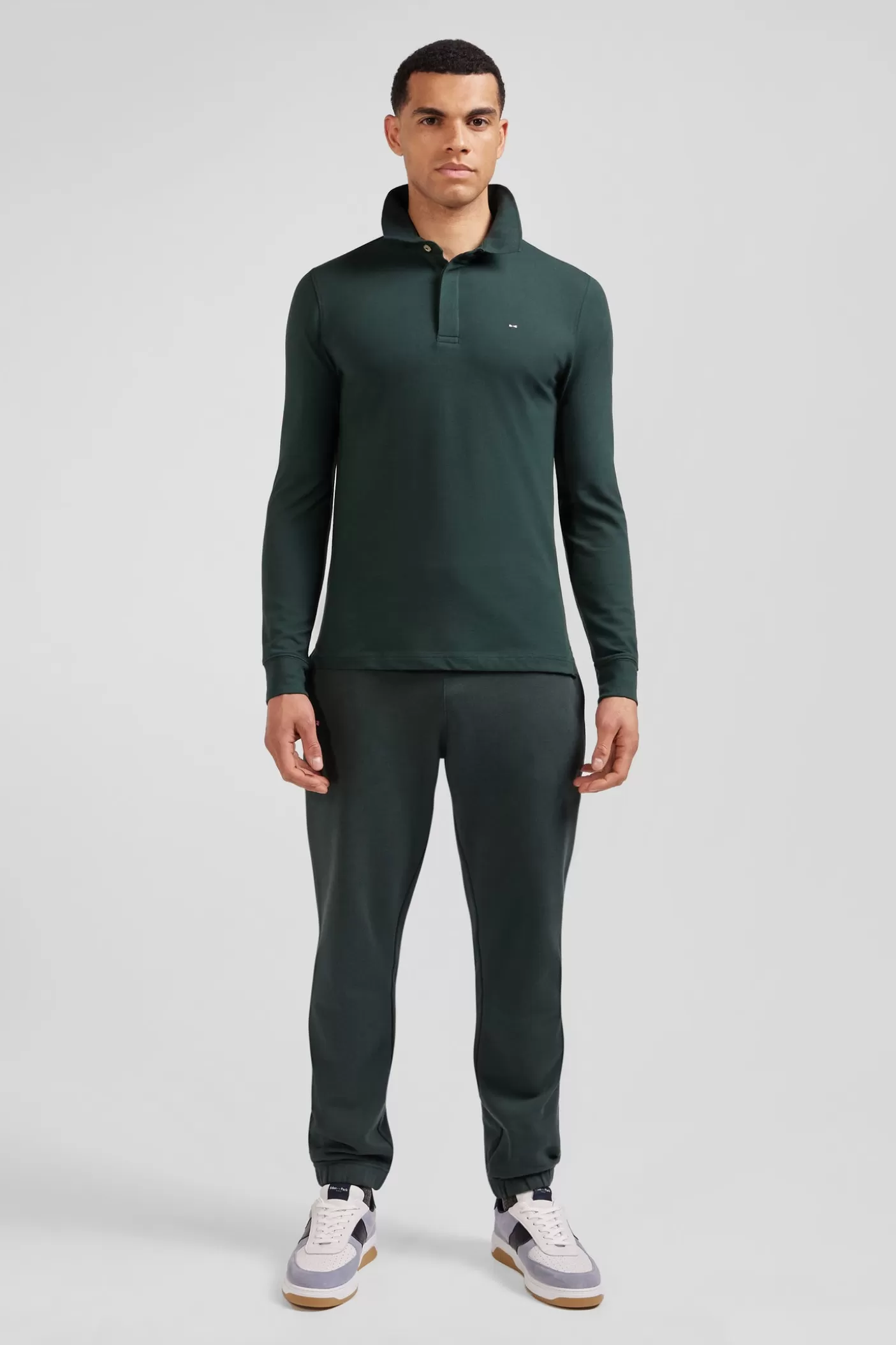 Discount Polo Manches Longues En Piqué Coton Vert Coupe Slim Homme Polos