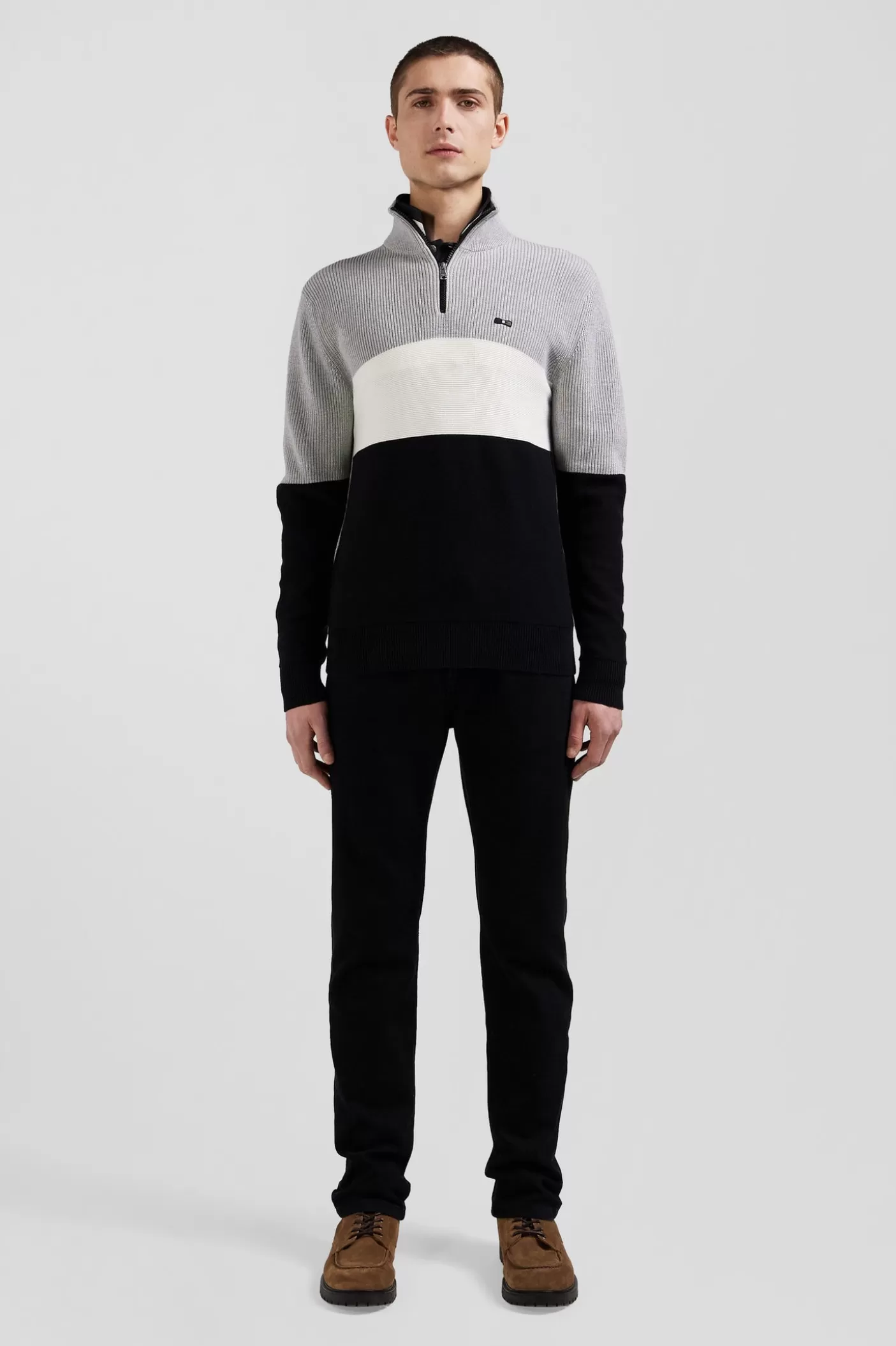 Best Pull Col Camionneur Montant En Coton Gris à Jeux De Maille Coupe Regular Homme Pulls