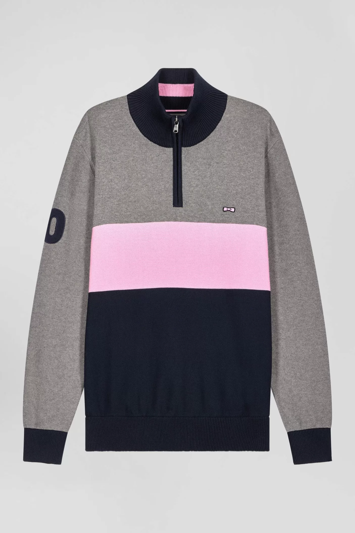Shop Pull Col Camionneur Zippé Colorblock En Coton Gris Brodé Coupe Regular Homme Pulls