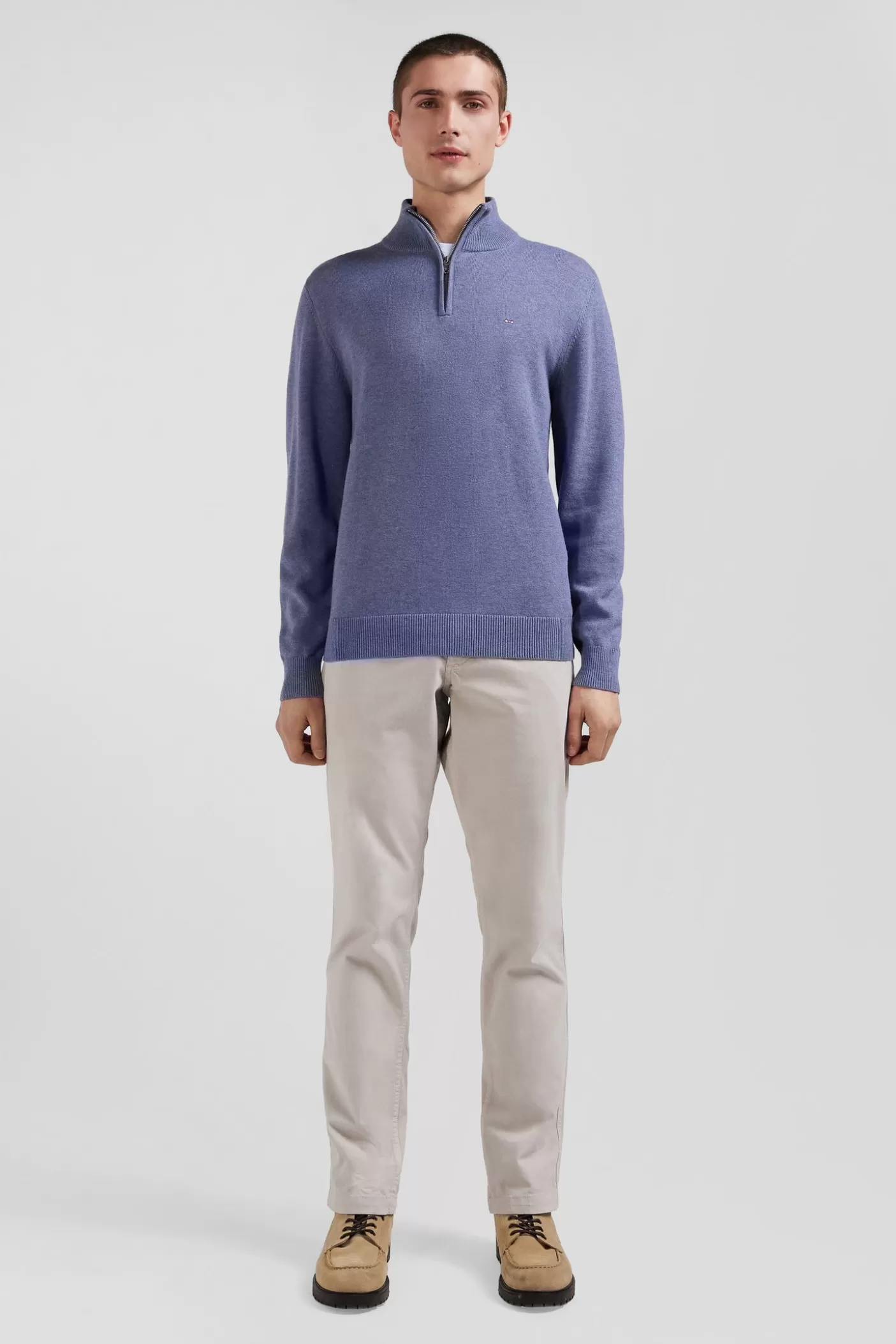 Best Pull Col Camionneur Zippé En Laine Et Coton Bleu Clair Coupe Regular Homme Pulls