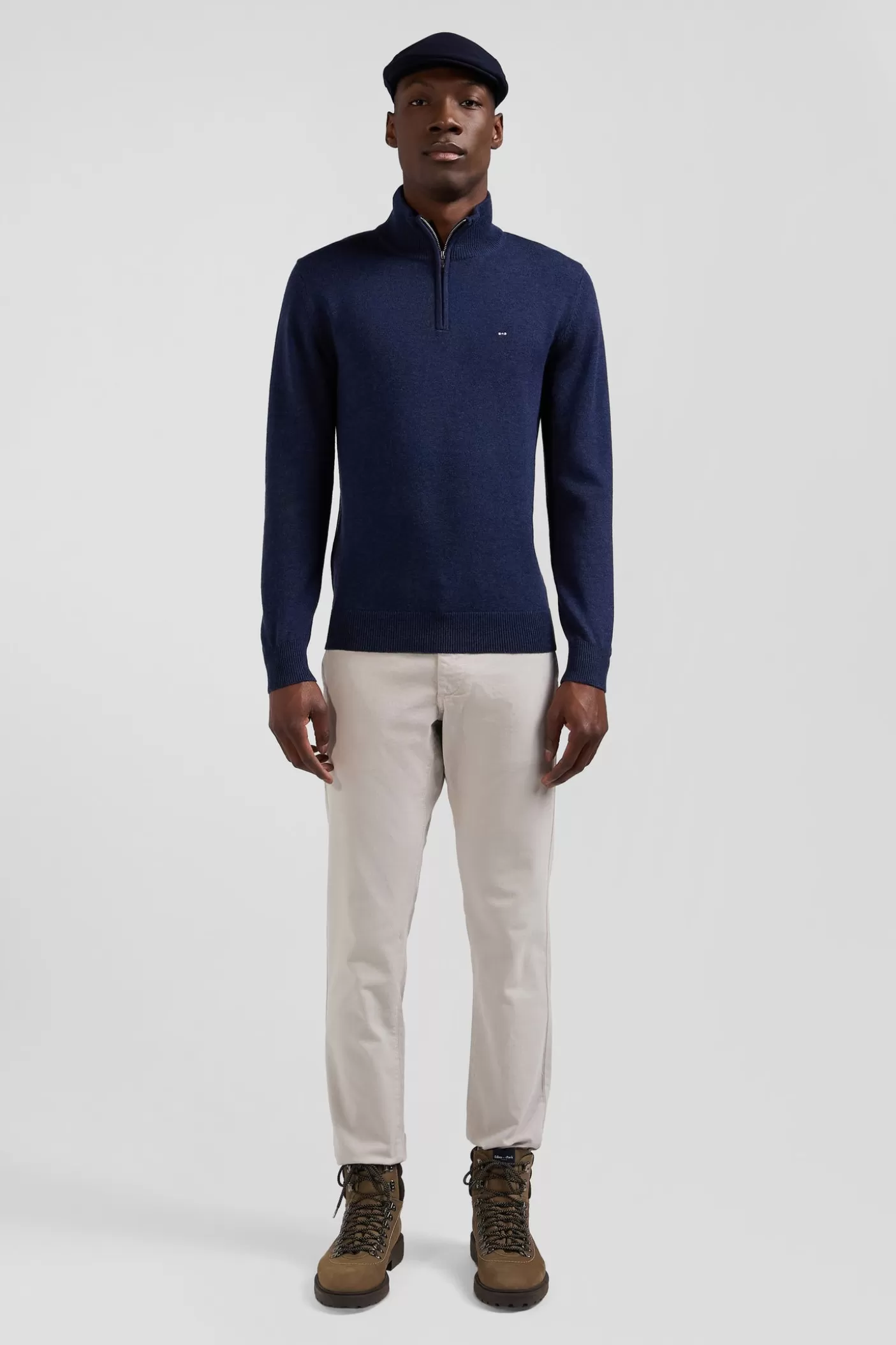 Best Pull Col Camionneur Zippé En Laine Et Coton Bleu Foncé Coupe Regular Homme Pulls