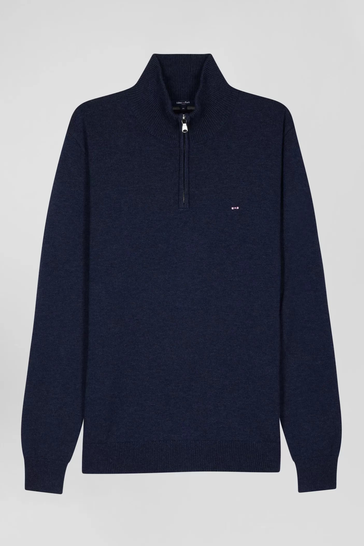 Best Pull Col Camionneur Zippé En Laine Et Coton Bleu Foncé Coupe Regular Homme Pulls