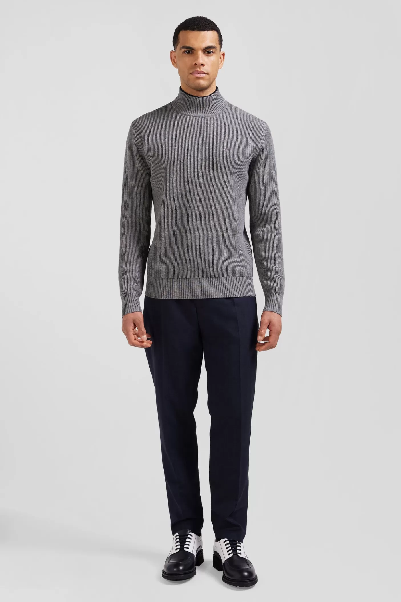 Best Pull Col Cheminée En Laine Et Coton Gris Coupe Regular Homme Pulls