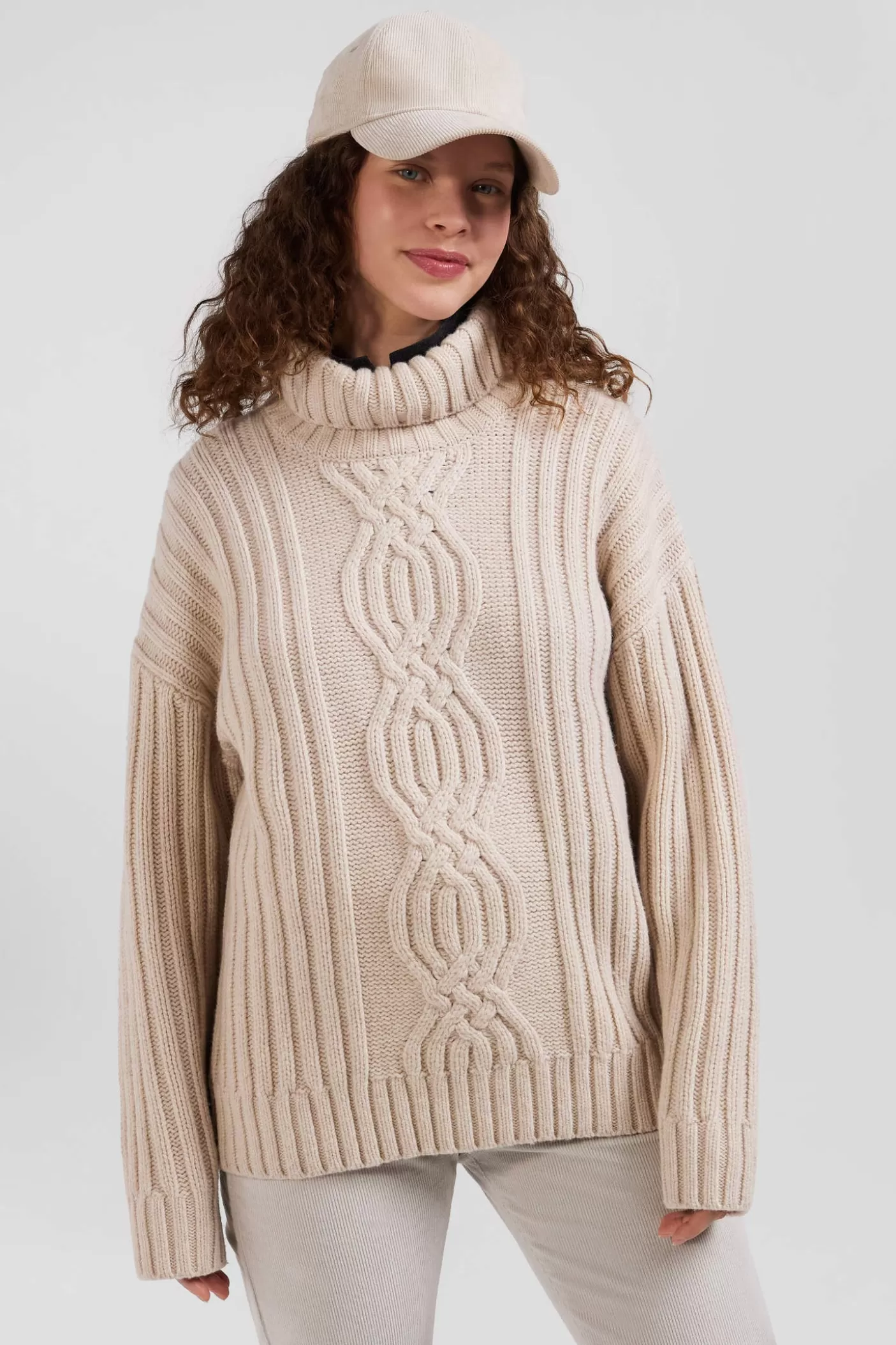 Best Sale Pull Col Cheminée En Laine Mélangée Effet Nœud Ivoire Coupe Oversized Femme Pulls