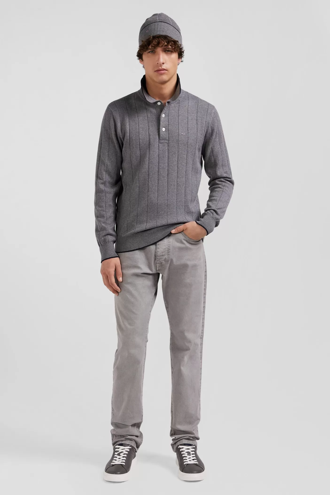 Shop Pull Col Maillot En Coton Et Cachemire Gris Coupe Regular Homme Pulls