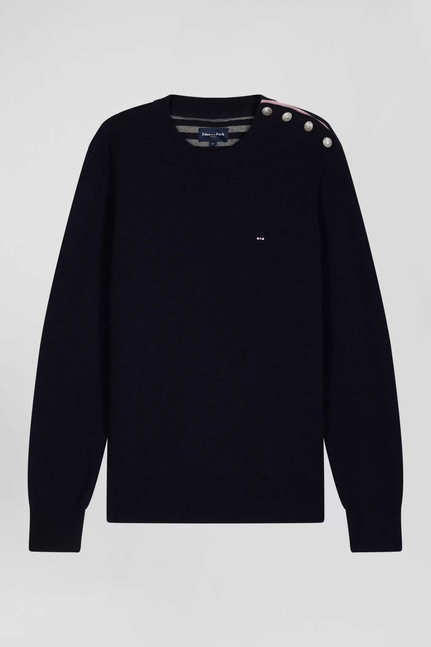 Cheap Pull Col Rond Boutonnage épaule En Laine Marine Coupe Regular Homme Pulls